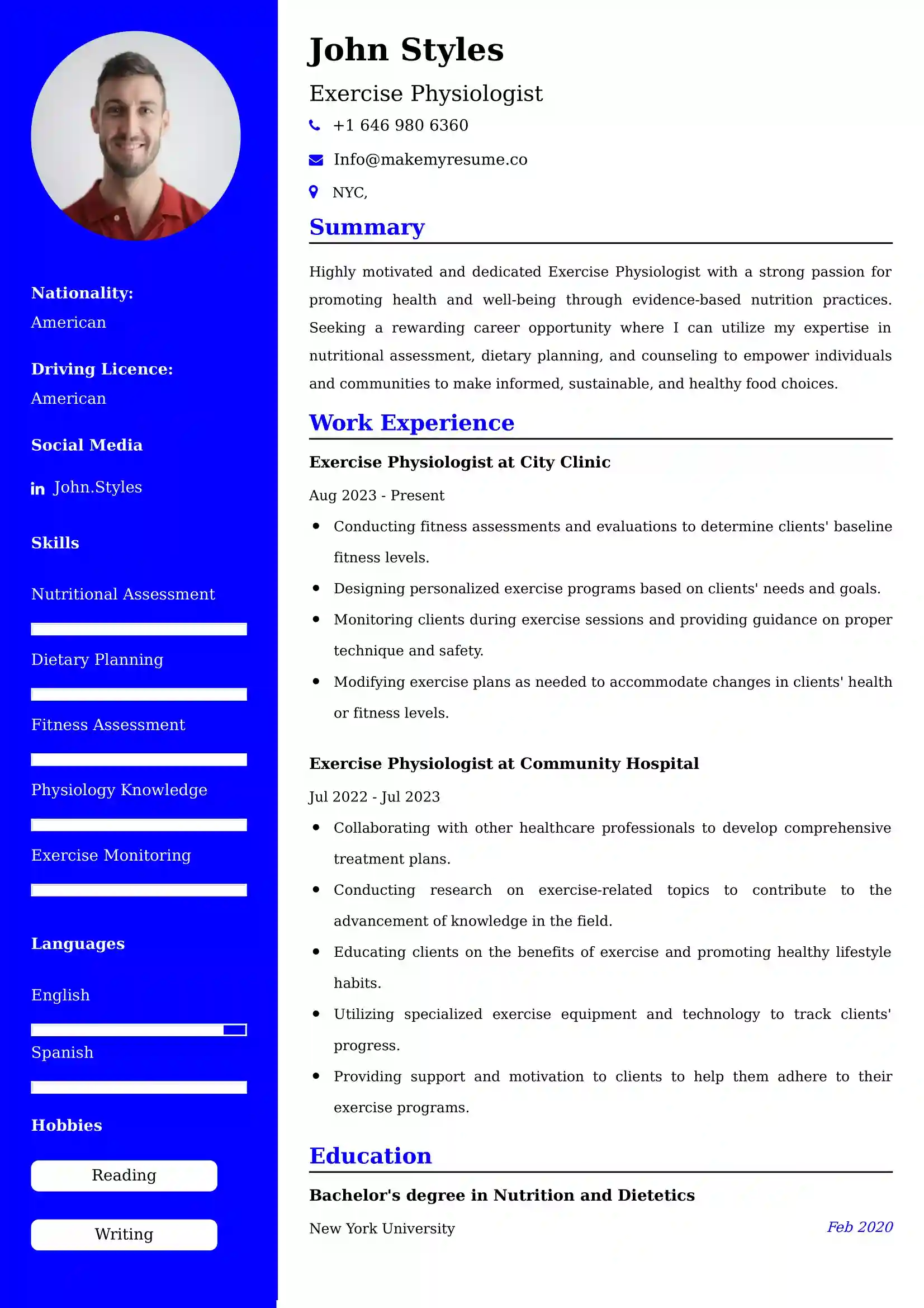 Exercise Physiologist Resume Examples - Brazilian Format, Latest Template