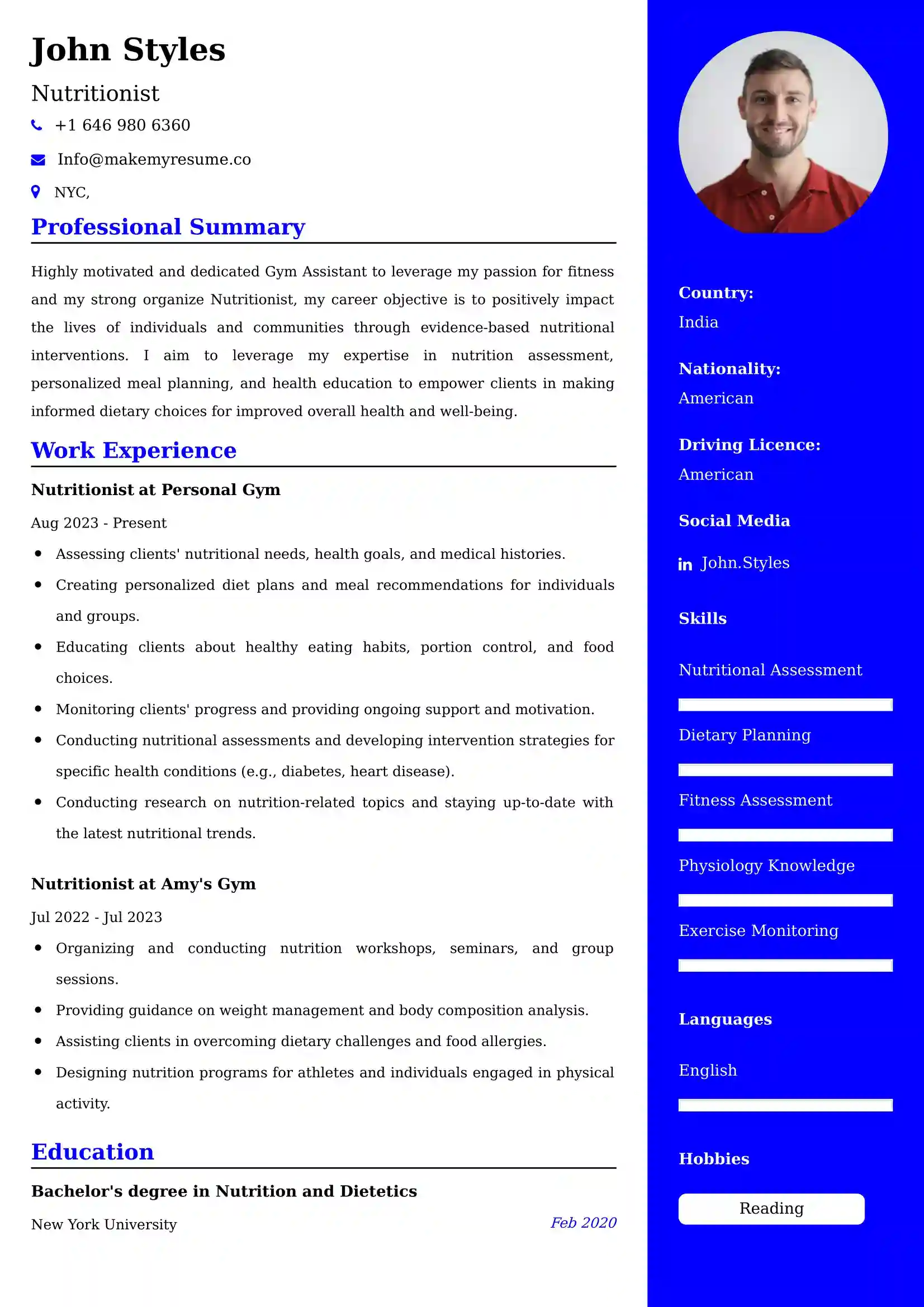 Nutritionist Resume Examples - Brazilian Format, Latest Template