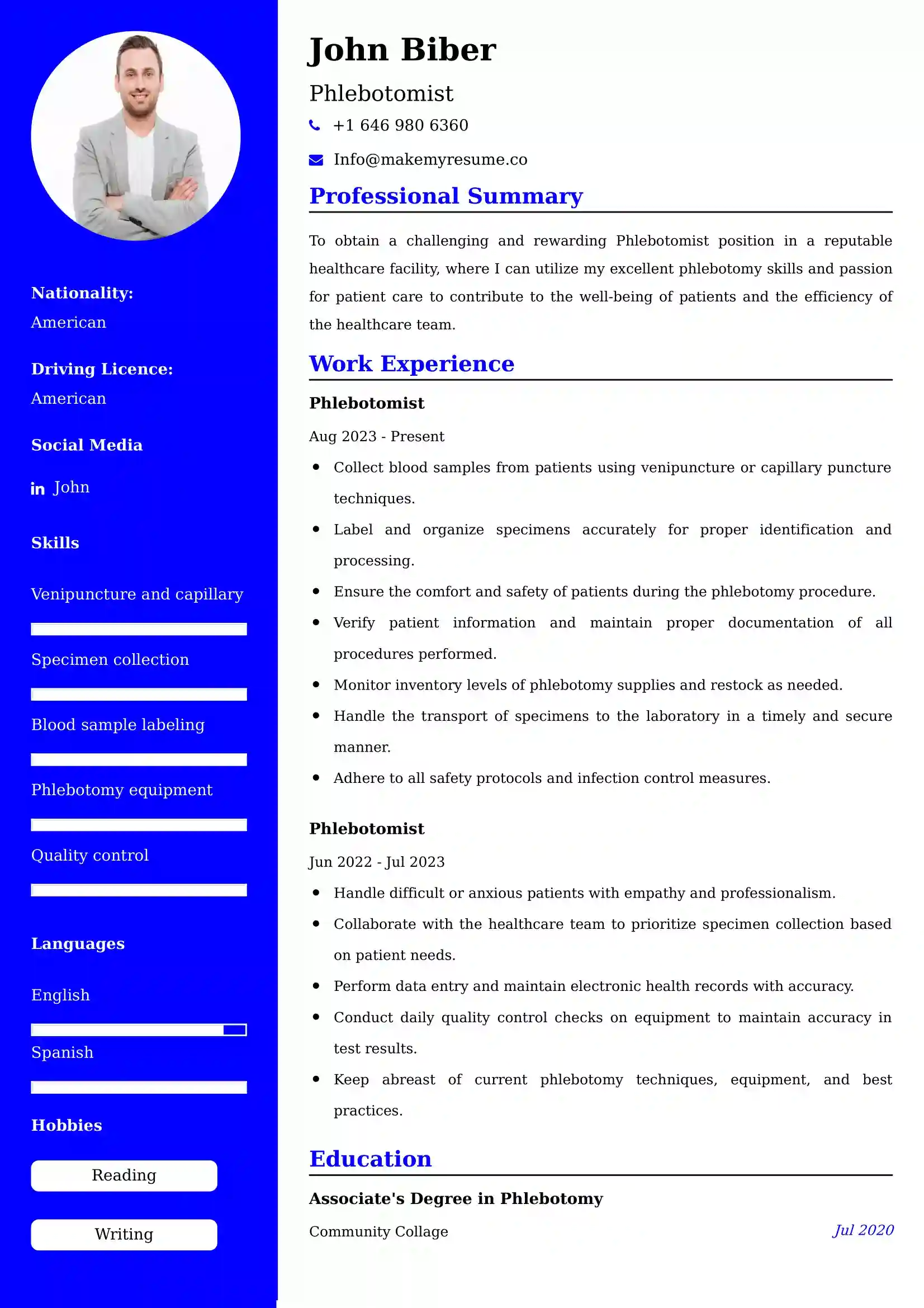 Phlebotomist Resume Examples - Brazilian Format, Latest Template