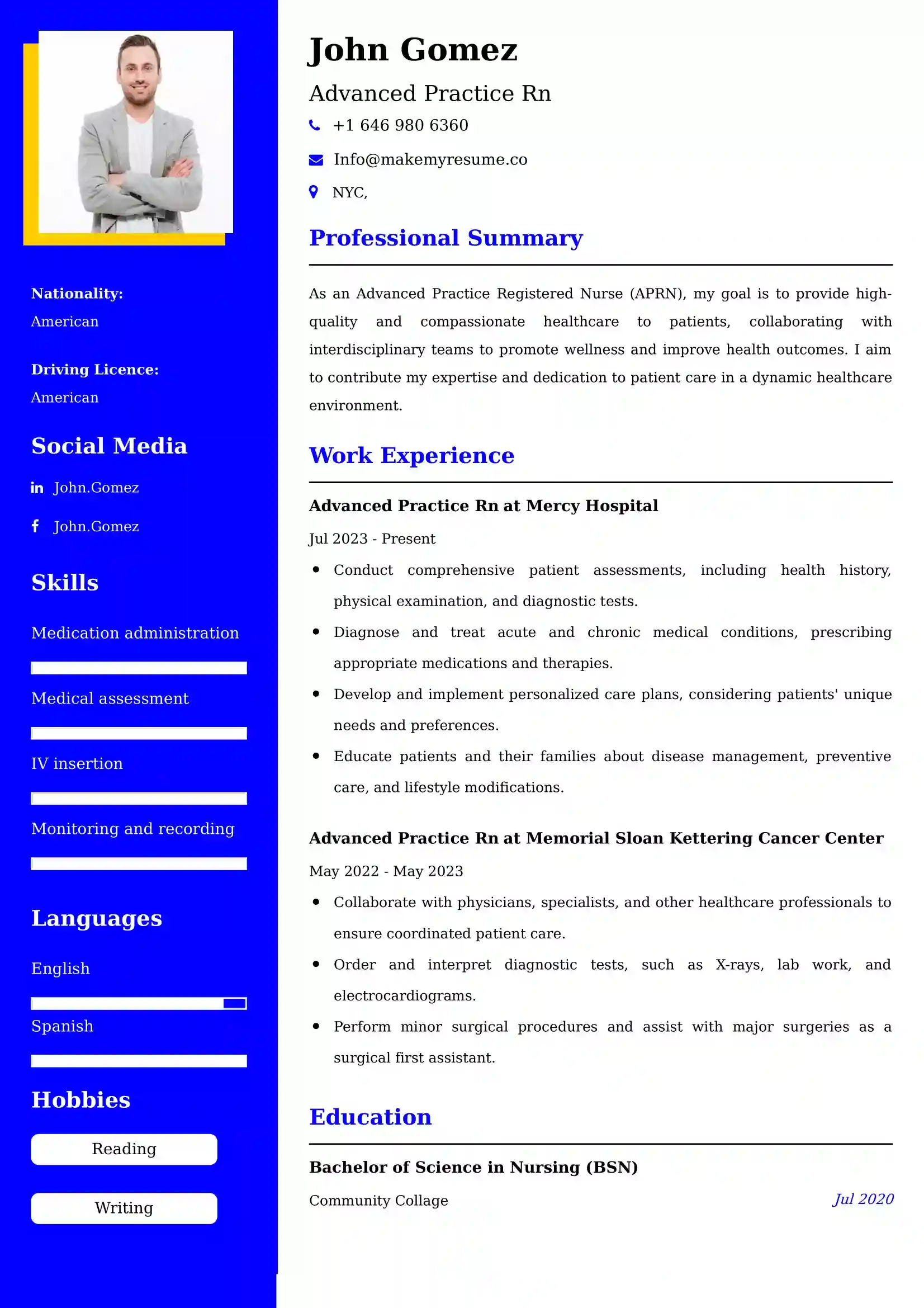 Advanced Practice Rn Resume Examples - Brazilian Format, Latest Template