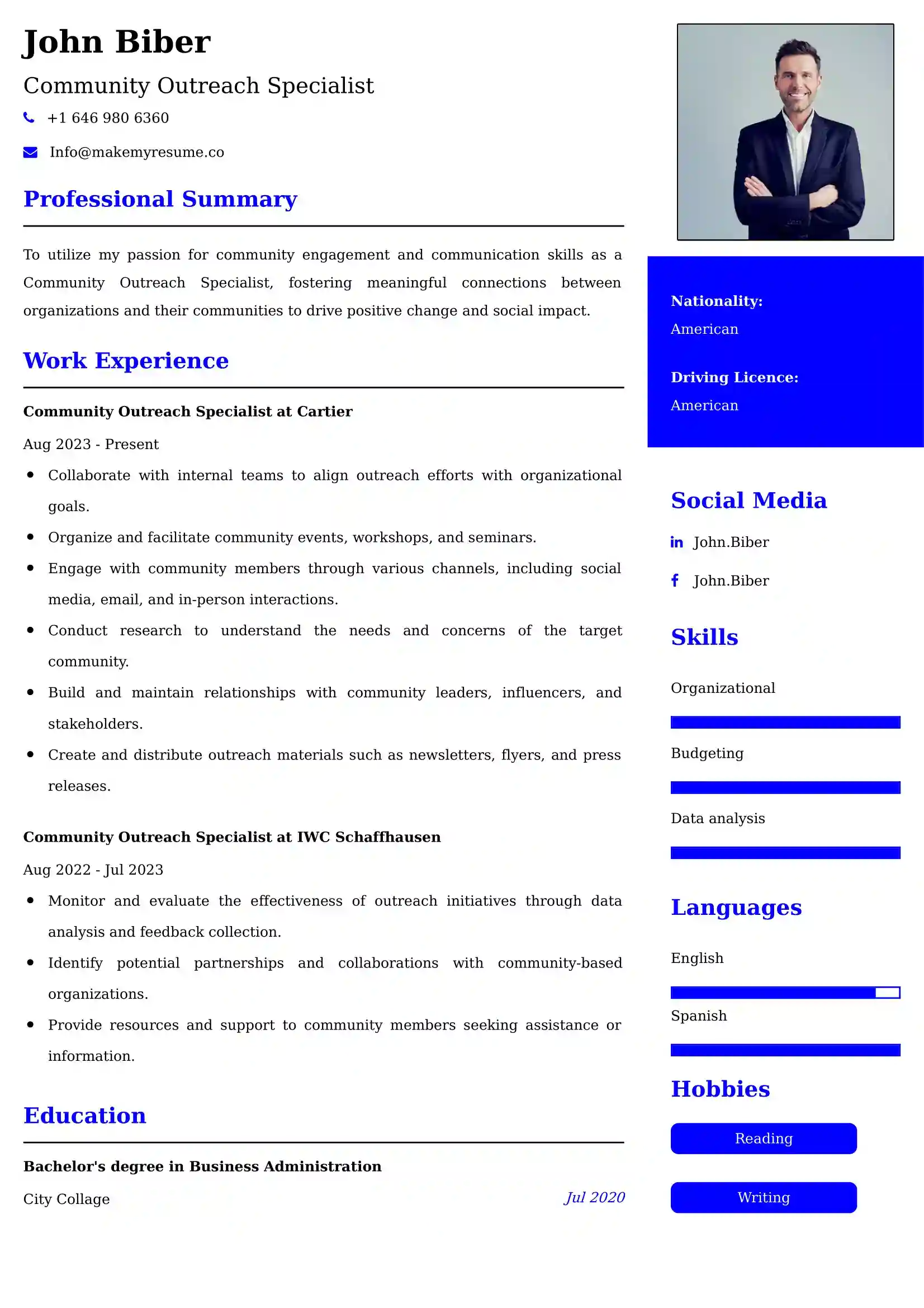 Community Outreach Specialist Resume Examples - Brazilian Format, Latest Template