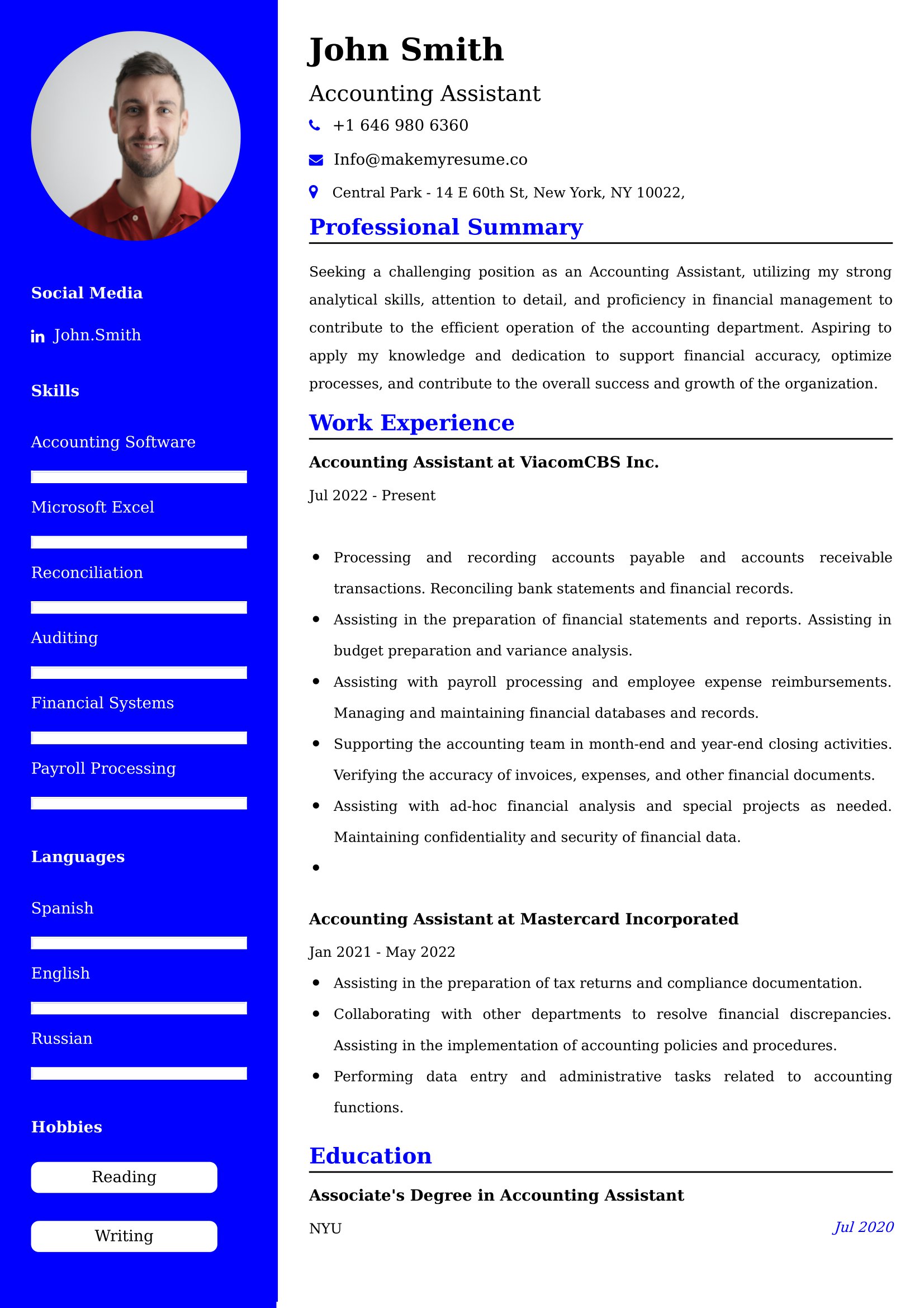Accounting Assistant Resume Examples - Brazilian Format, Latest Template