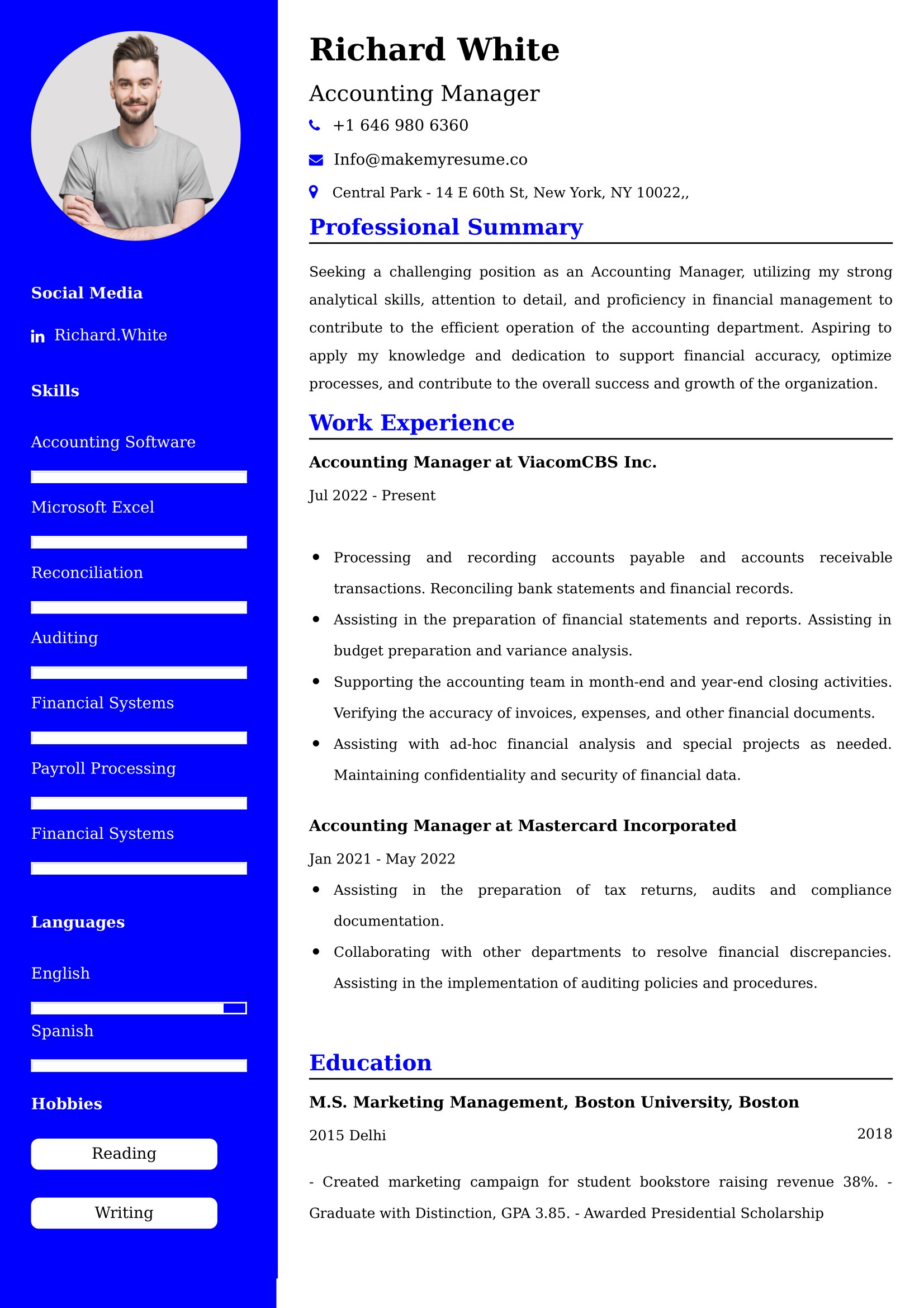 Accounting Manager Resume Examples - Brazilian Format, Latest Template