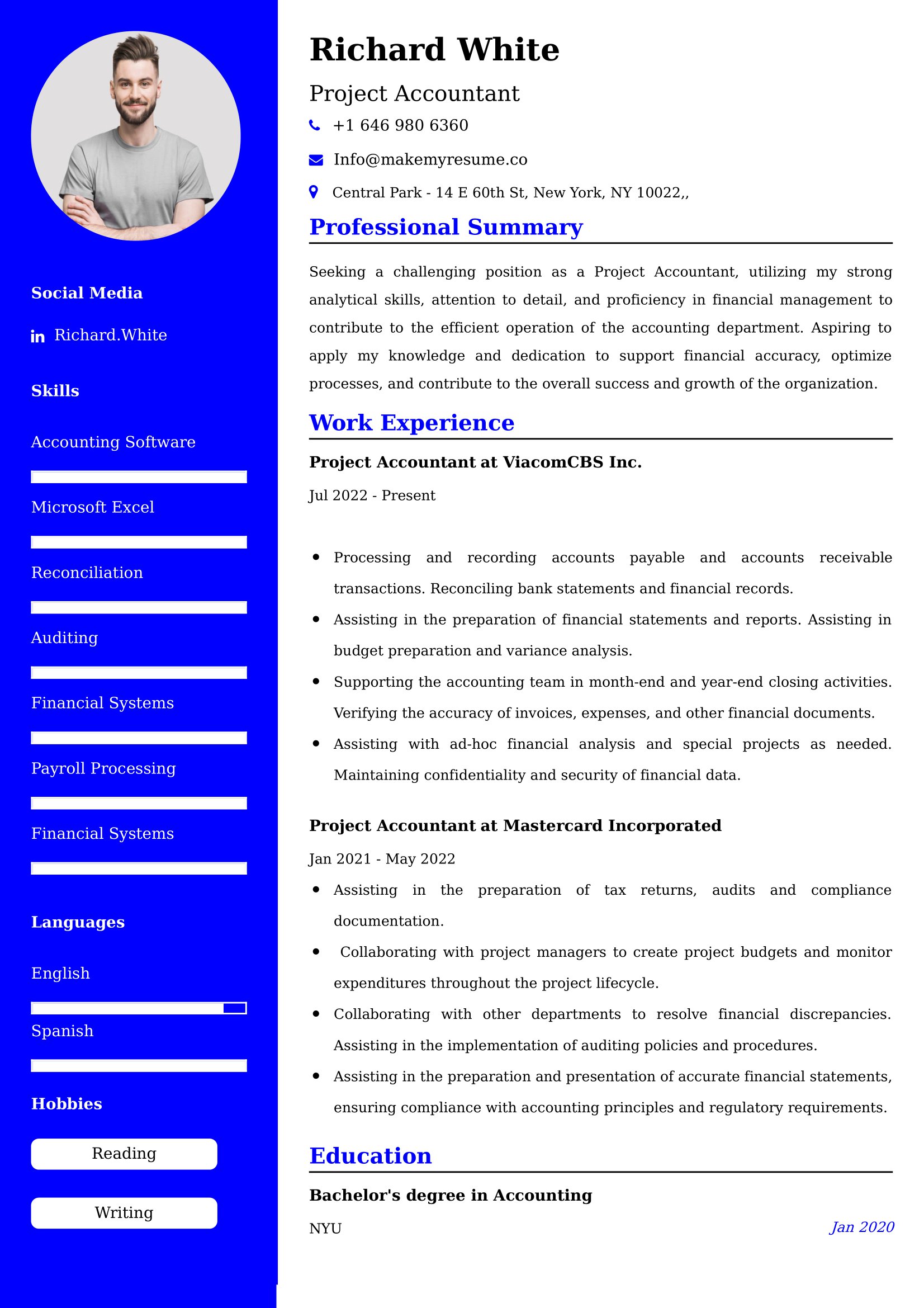 Project Accountant Resume Examples - Brazilian Format, Latest Template