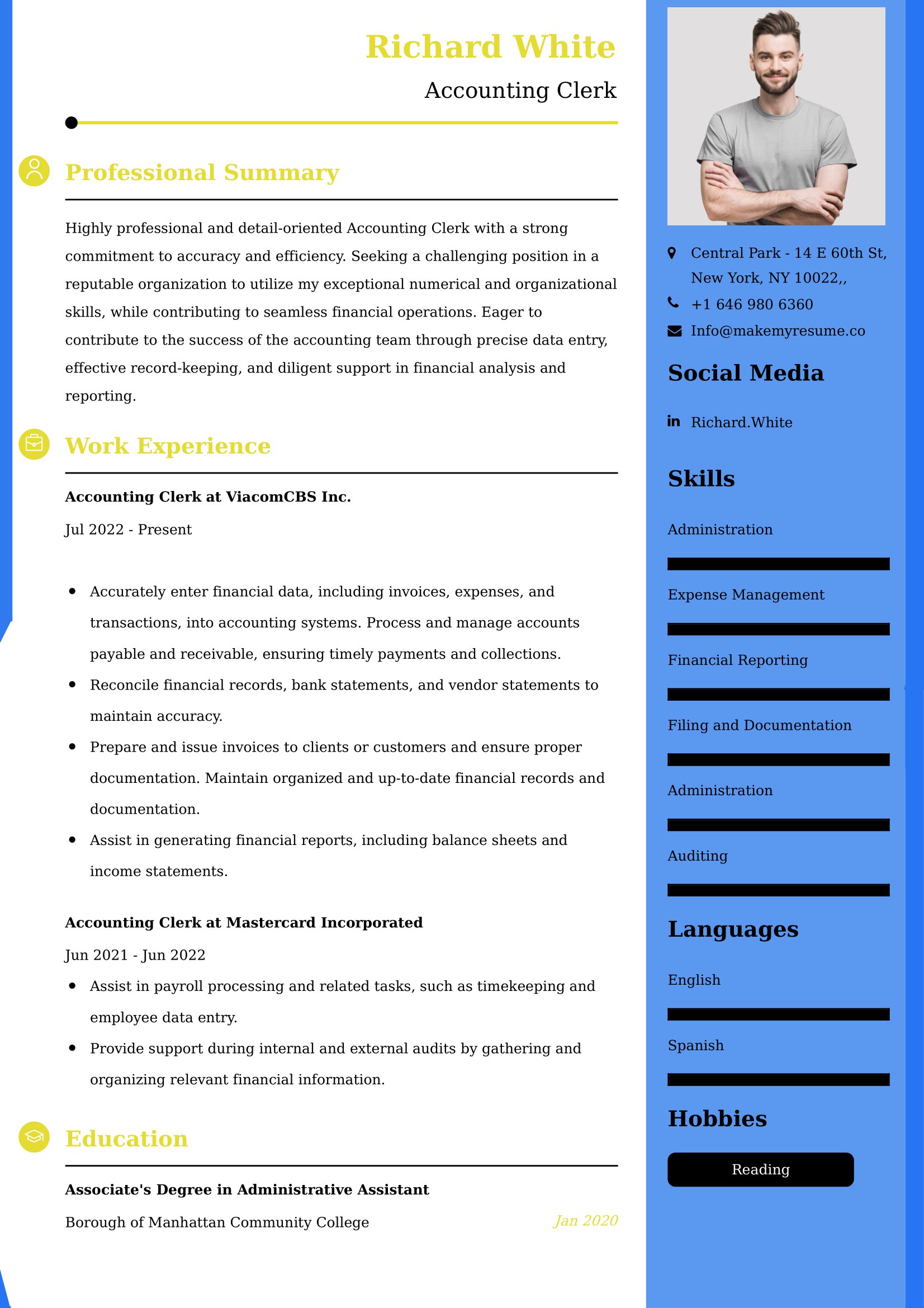 Accounting Clerk Resume Examples - Brazilian Format, Latest Template