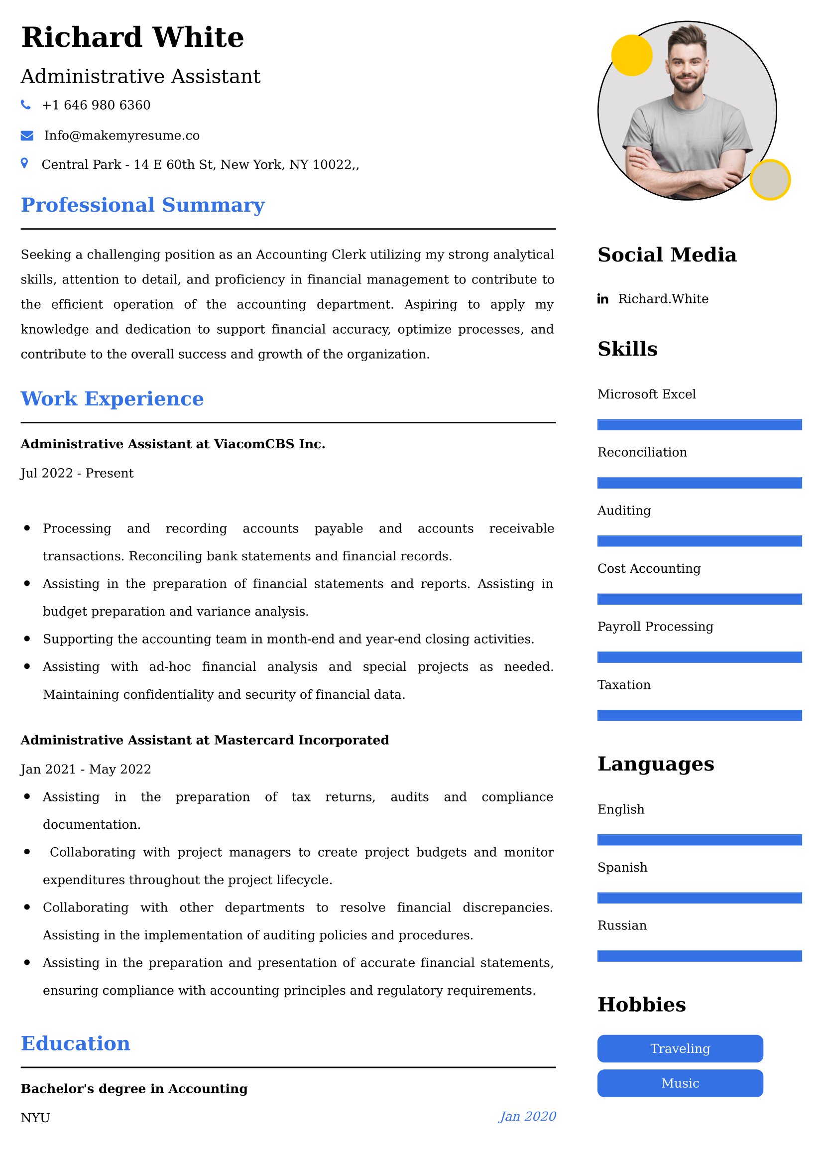 Administrative Assistant Resume Examples - Brazilian Format, Latest Template