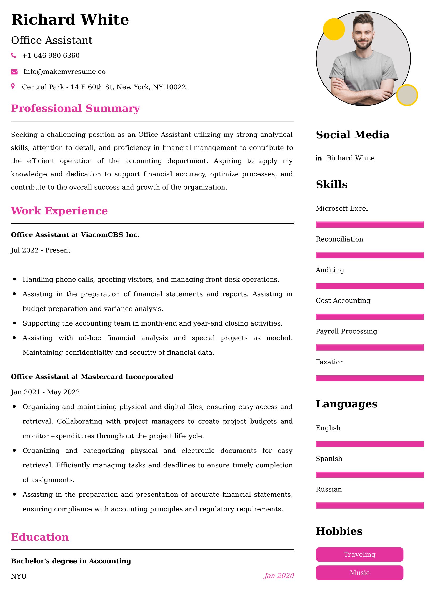 Office Assistant Resume Examples - Brazilian Format, Latest Template