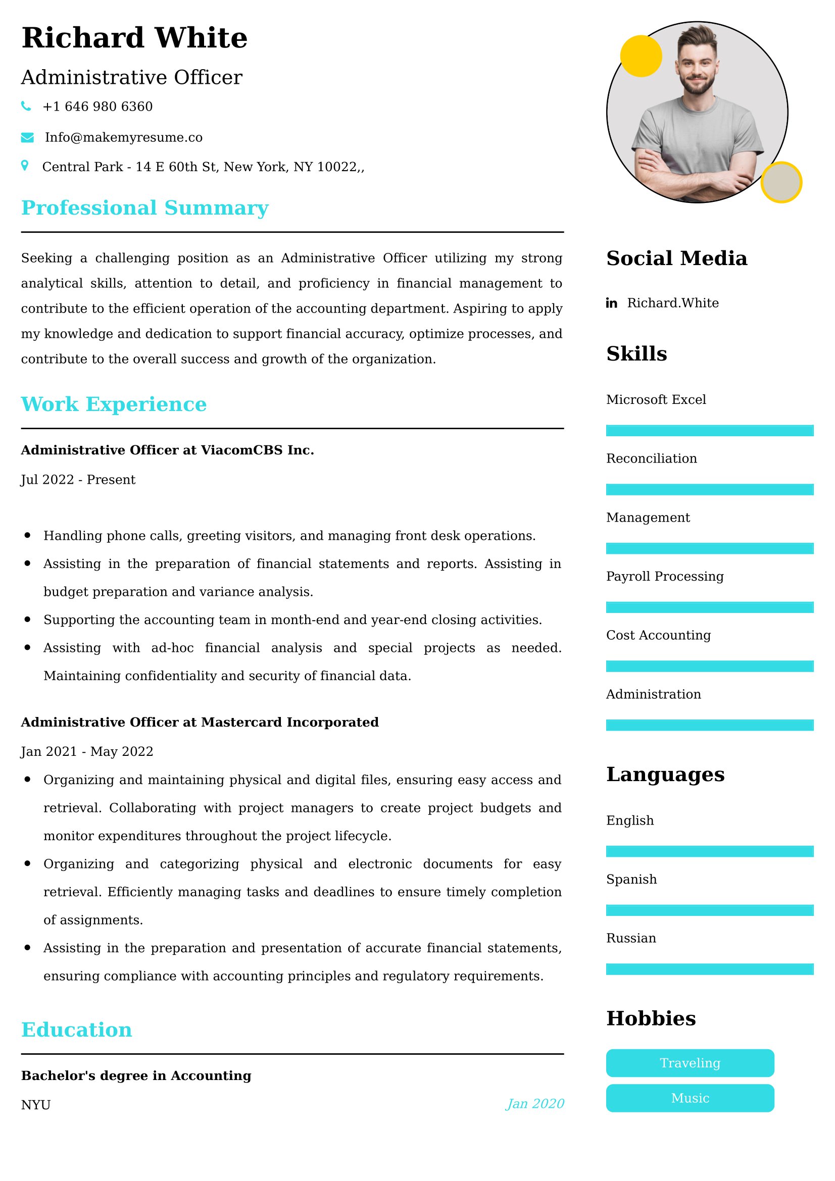 Administrative Officer Resume Examples - Brazilian Format, Latest Template