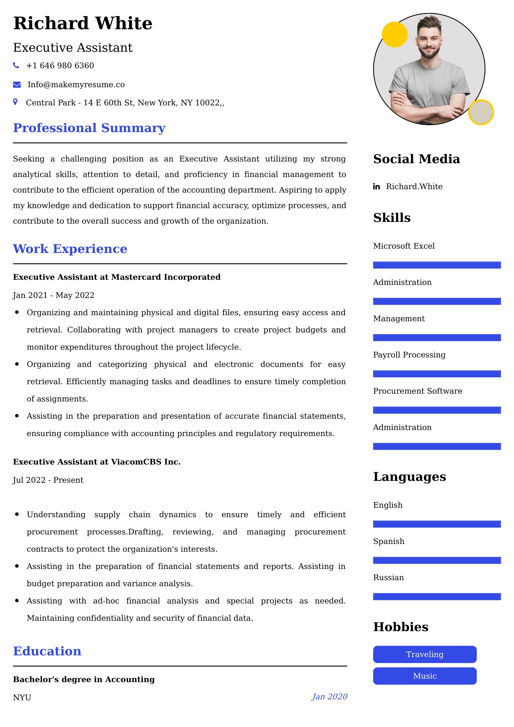 Executive Assistant Resume Examples - Brazilian Format, Latest Template