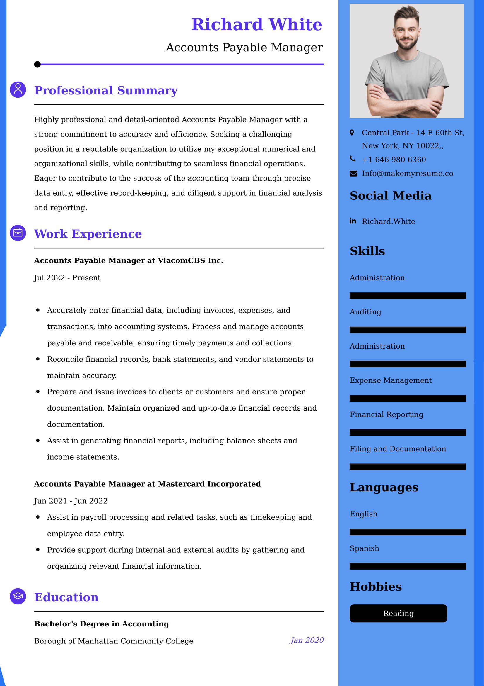 Accounts Payable Manager Resume Examples - Brazilian Format, Latest Template