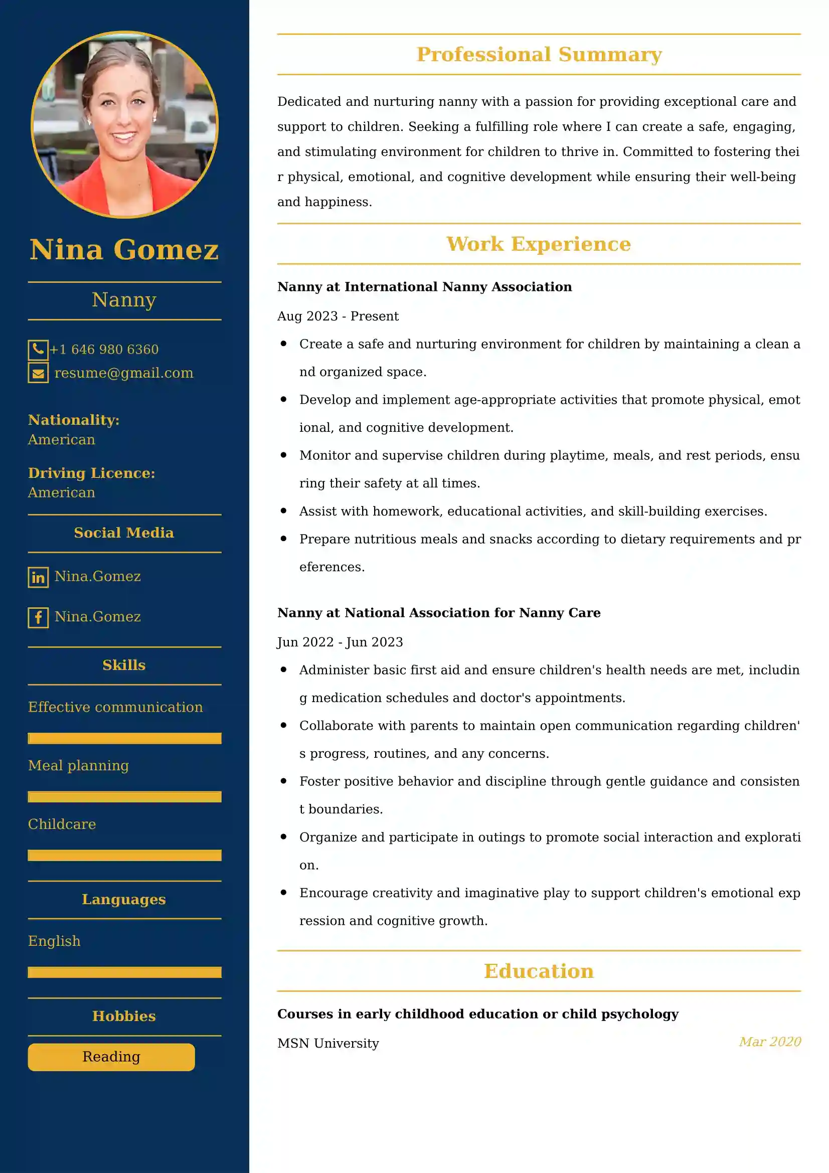 Nanny Resume Examples - Brazilian Format, Latest Template