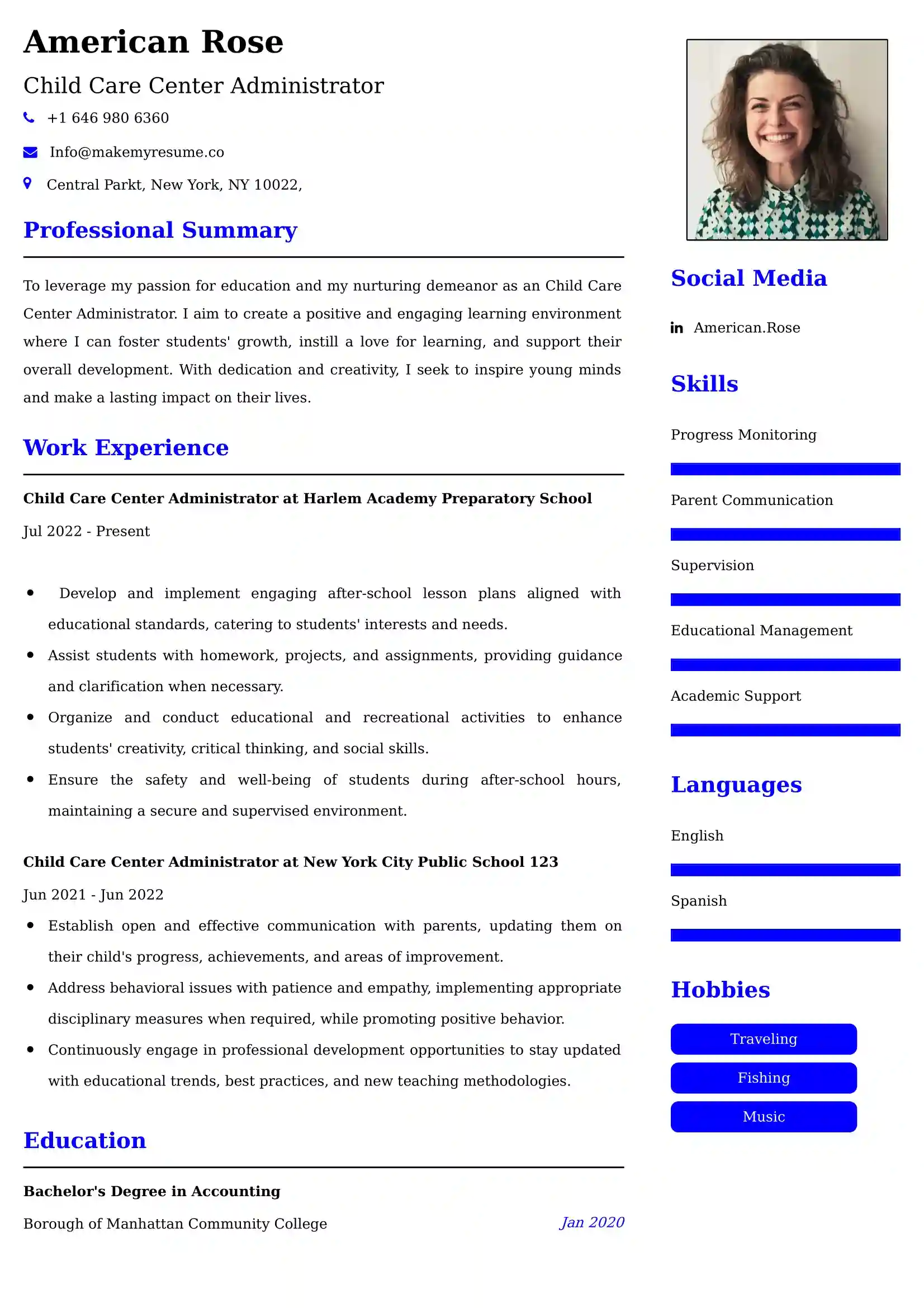 Child Care Center Administrator Resume Examples - Brazilian Format, Latest Template
