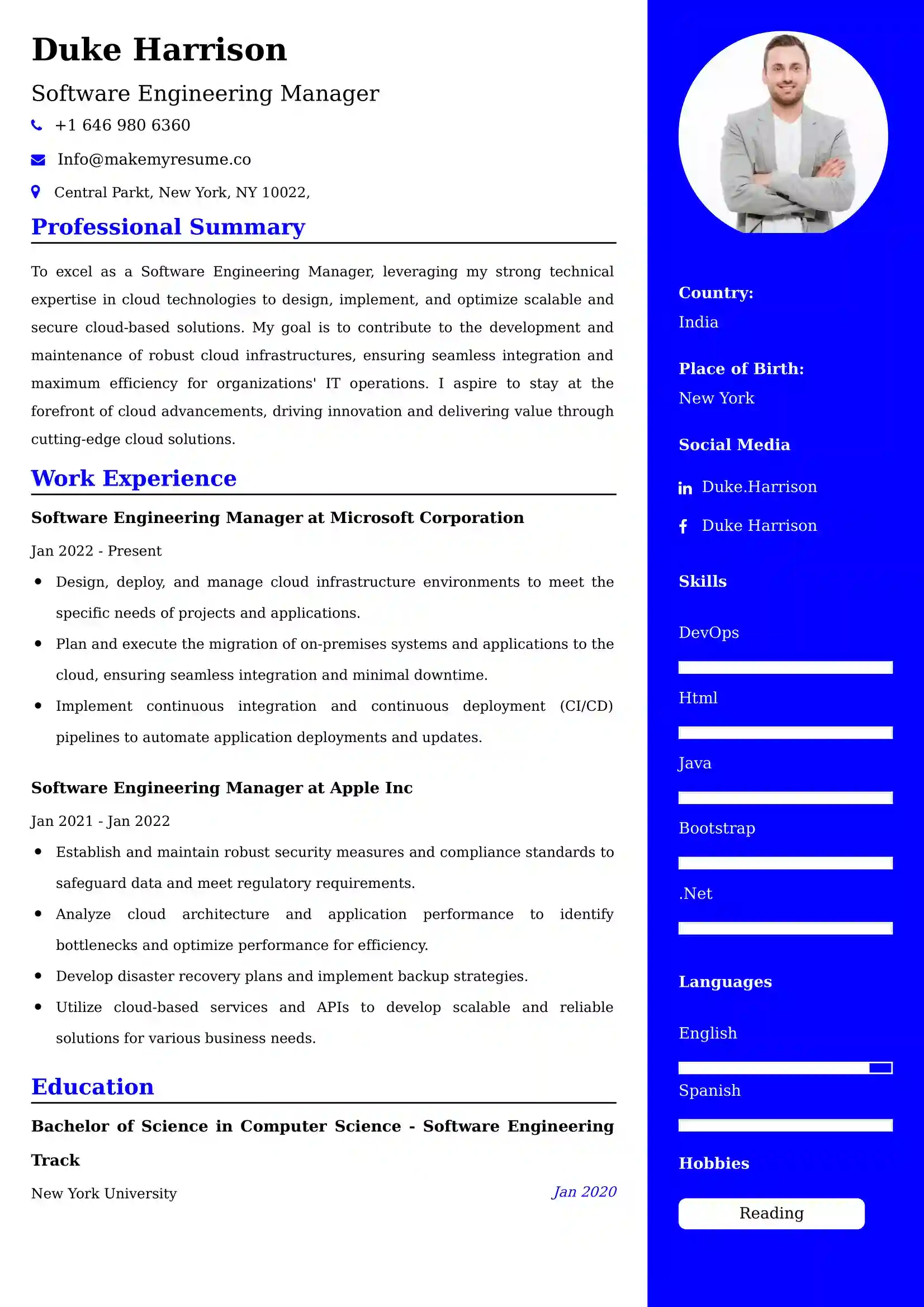 Software Engineering Manager Resume Examples - Brazilian Format, Latest Template