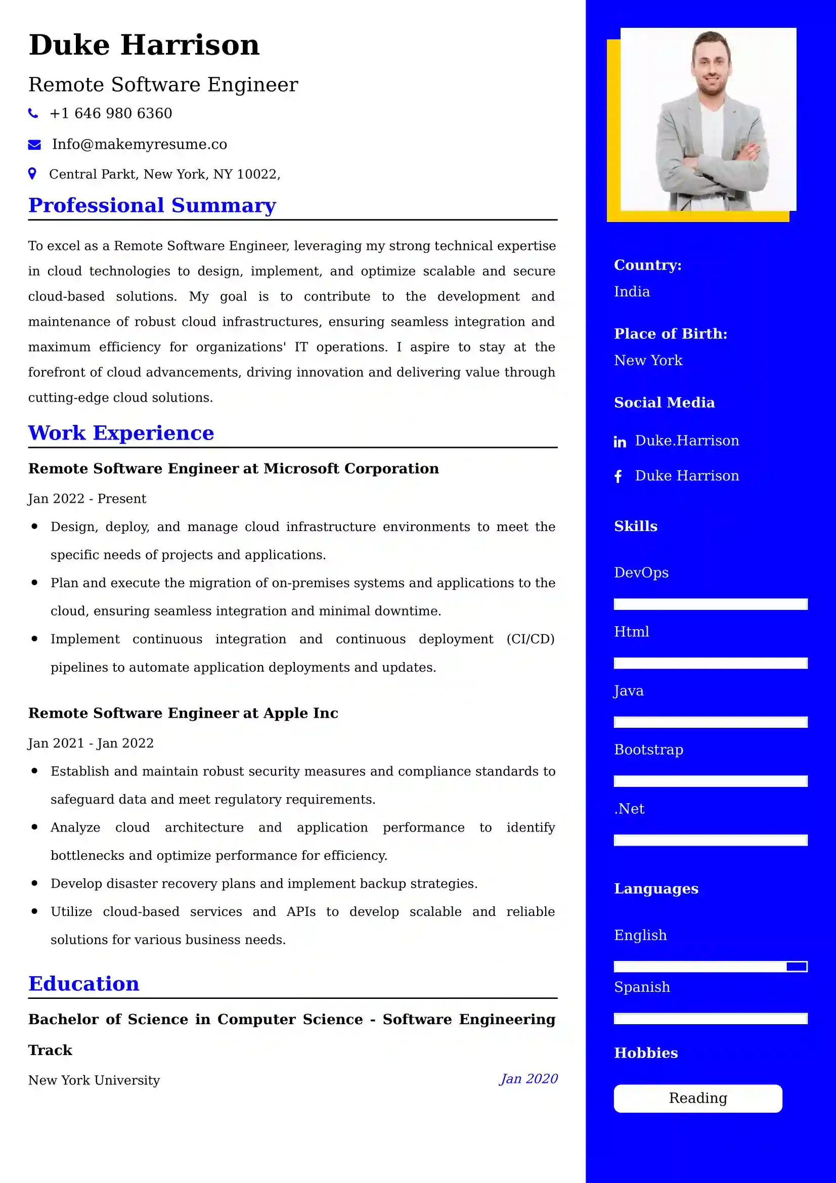 Remote Software Engineer Resume Examples - Brazilian Format, Latest Template