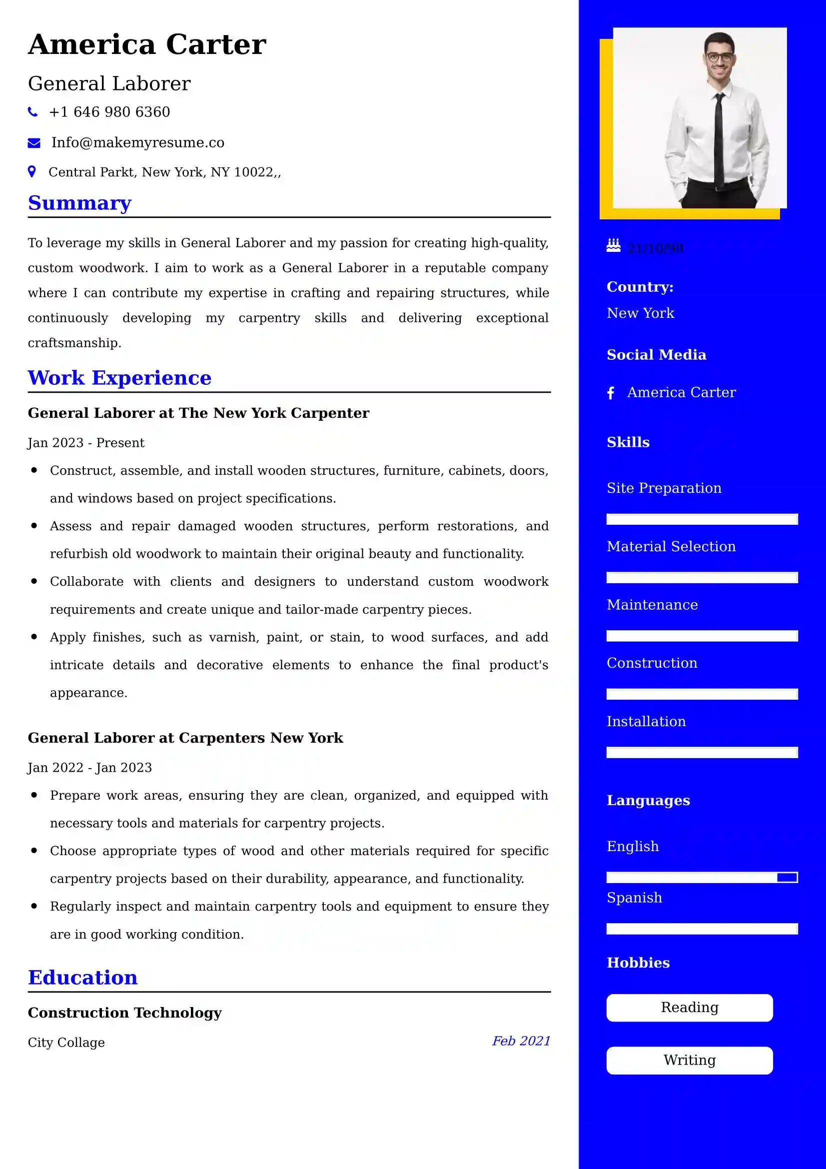 General Laborer Resume Examples - Brazilian Format, Latest Template