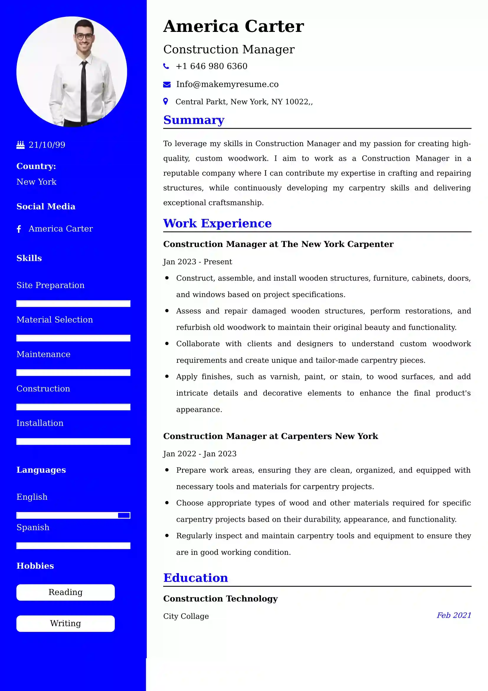Construction Manager Resume Examples - Brazilian Format, Latest Template