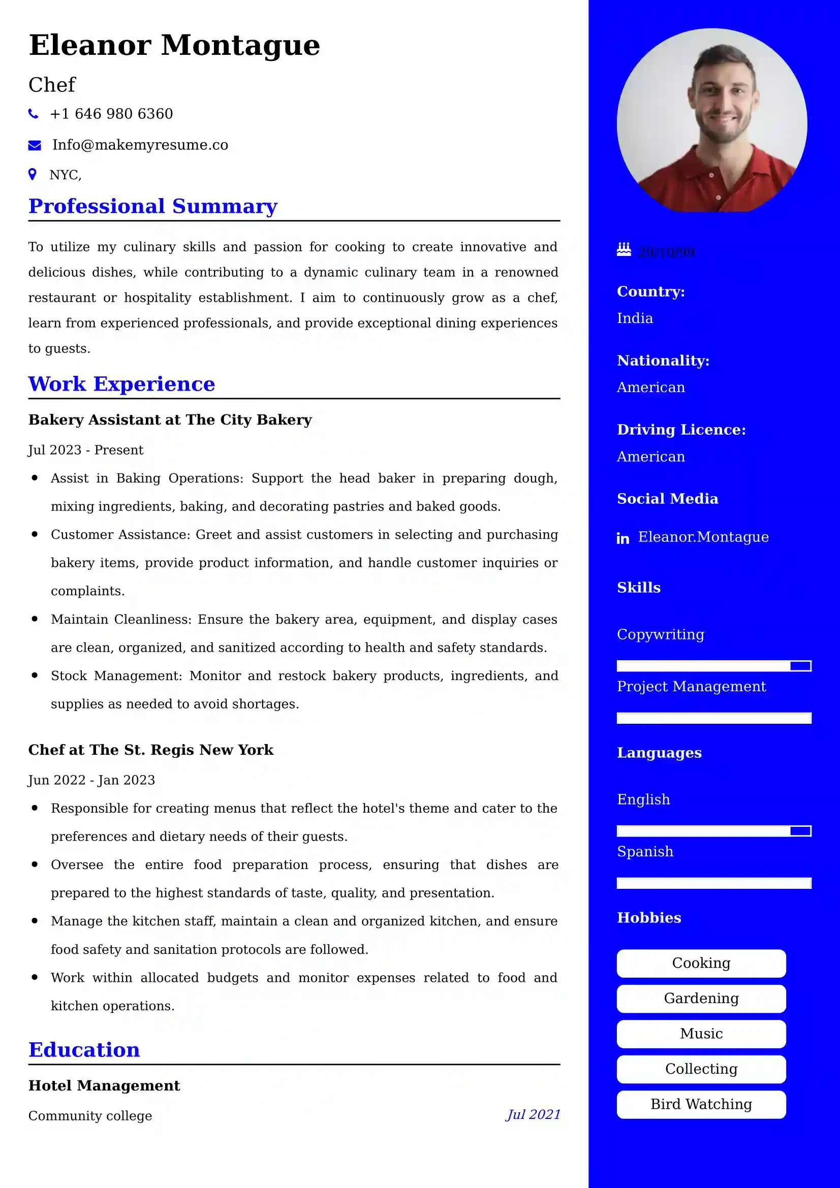Chef Resume Examples - Brazilian Format, Latest Template