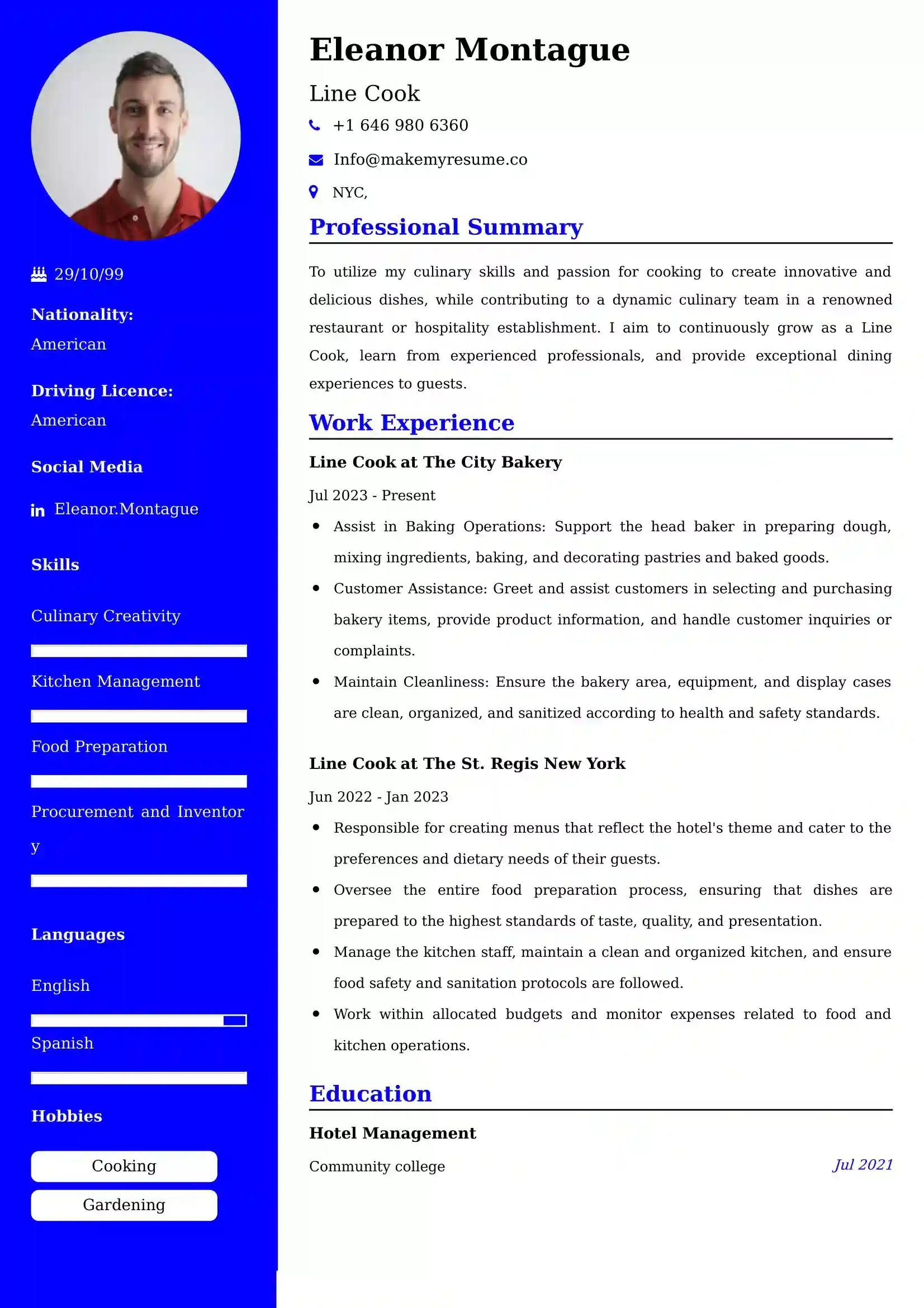 Line Cook Resume Examples - Brazilian Format, Latest Template
