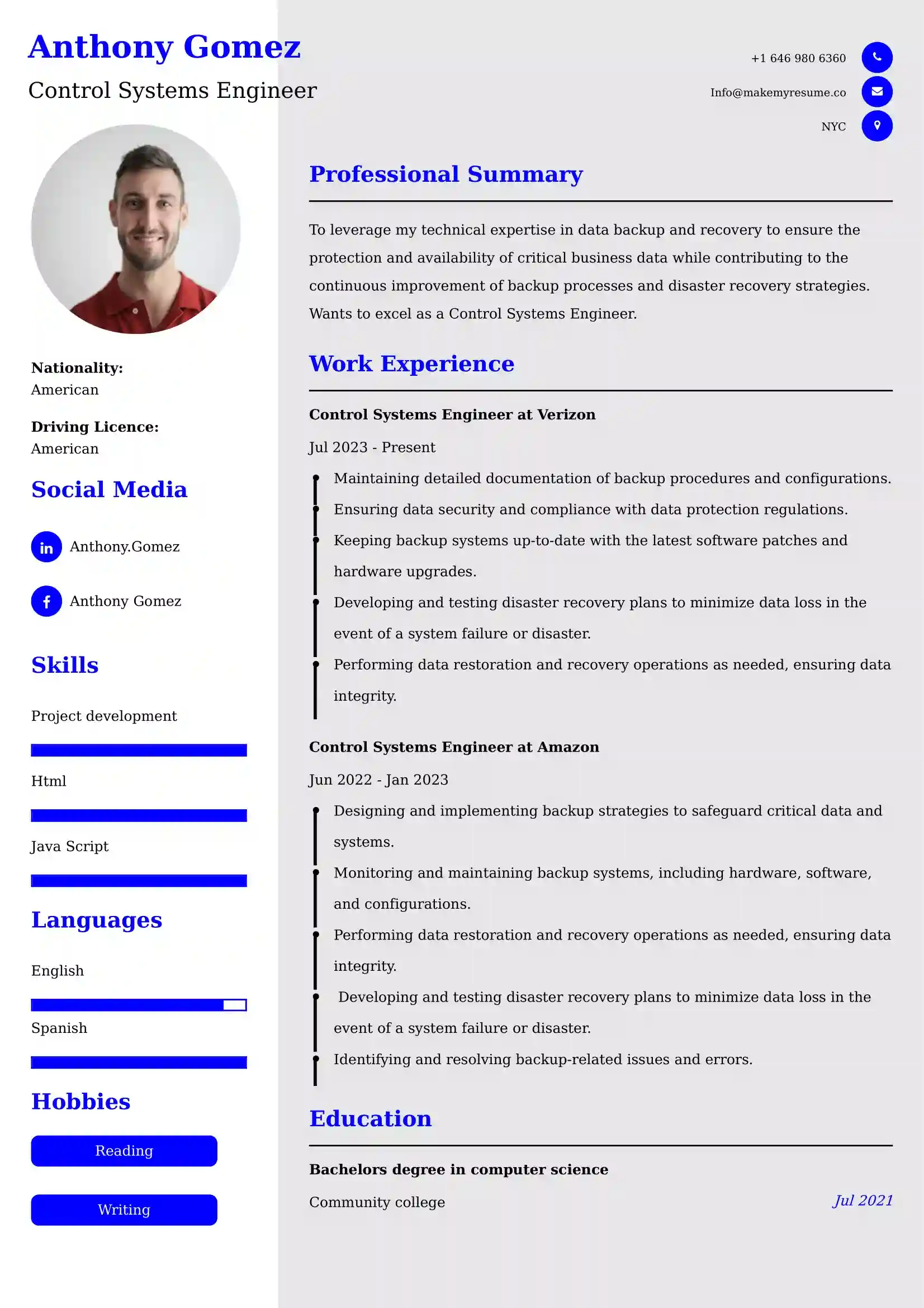 Control Systems Engineer Resume Examples - Brazilian Format, Latest Template