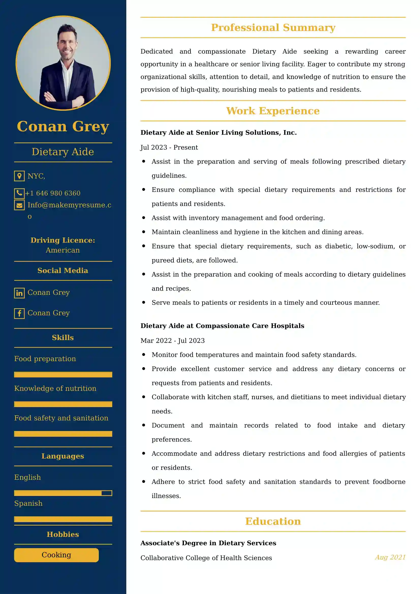 Dietary Aide Resume Examples - Brazilian Format, Latest Template