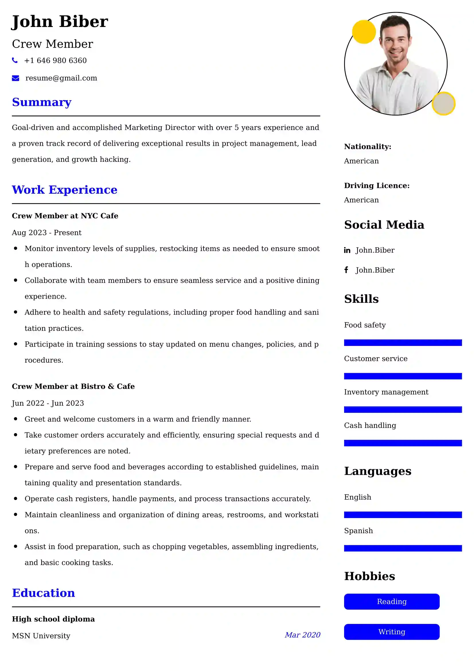 75+ Professional Food Service Resume Examples, Latest Format