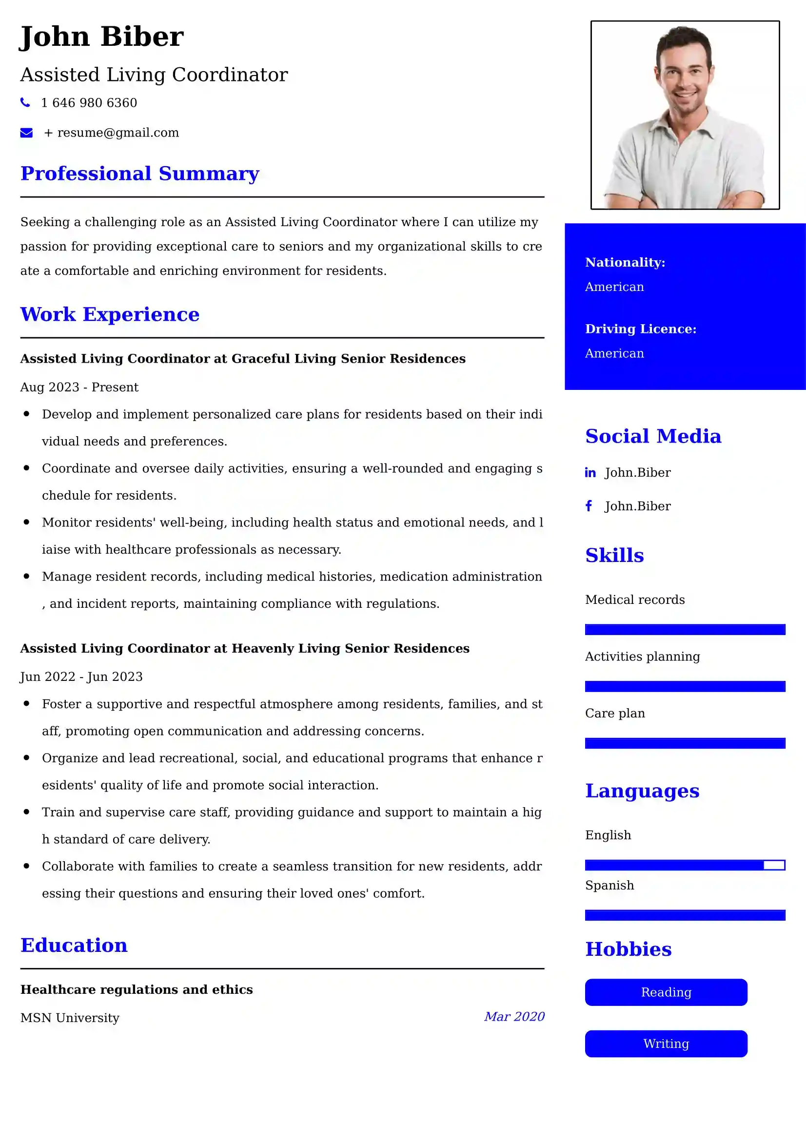 Assisted Living Coordinator Resume Examples - Brazilian Format, Latest Template