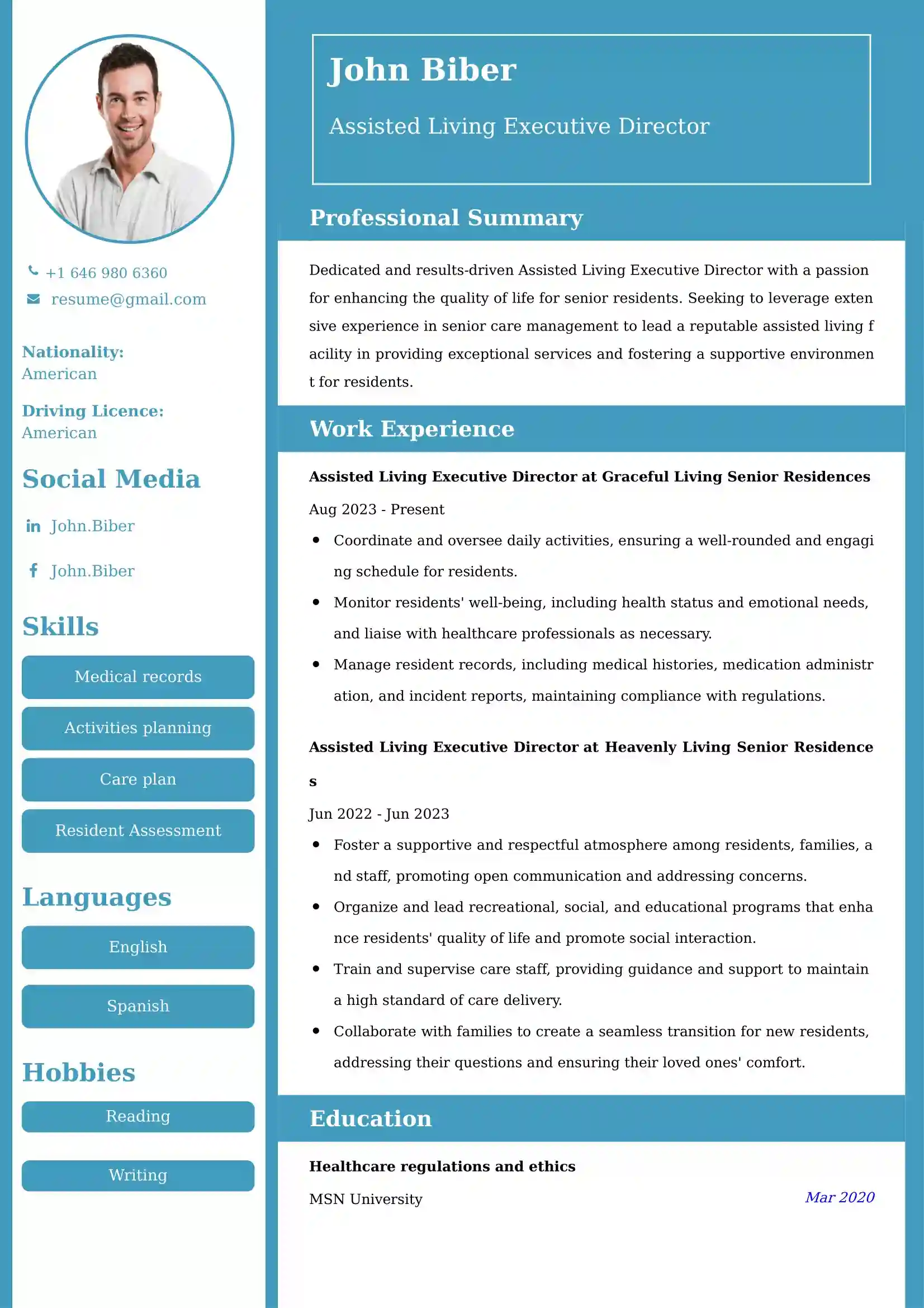 Assisted Living Executive Director Resume Examples - Brazilian Format, Latest Template