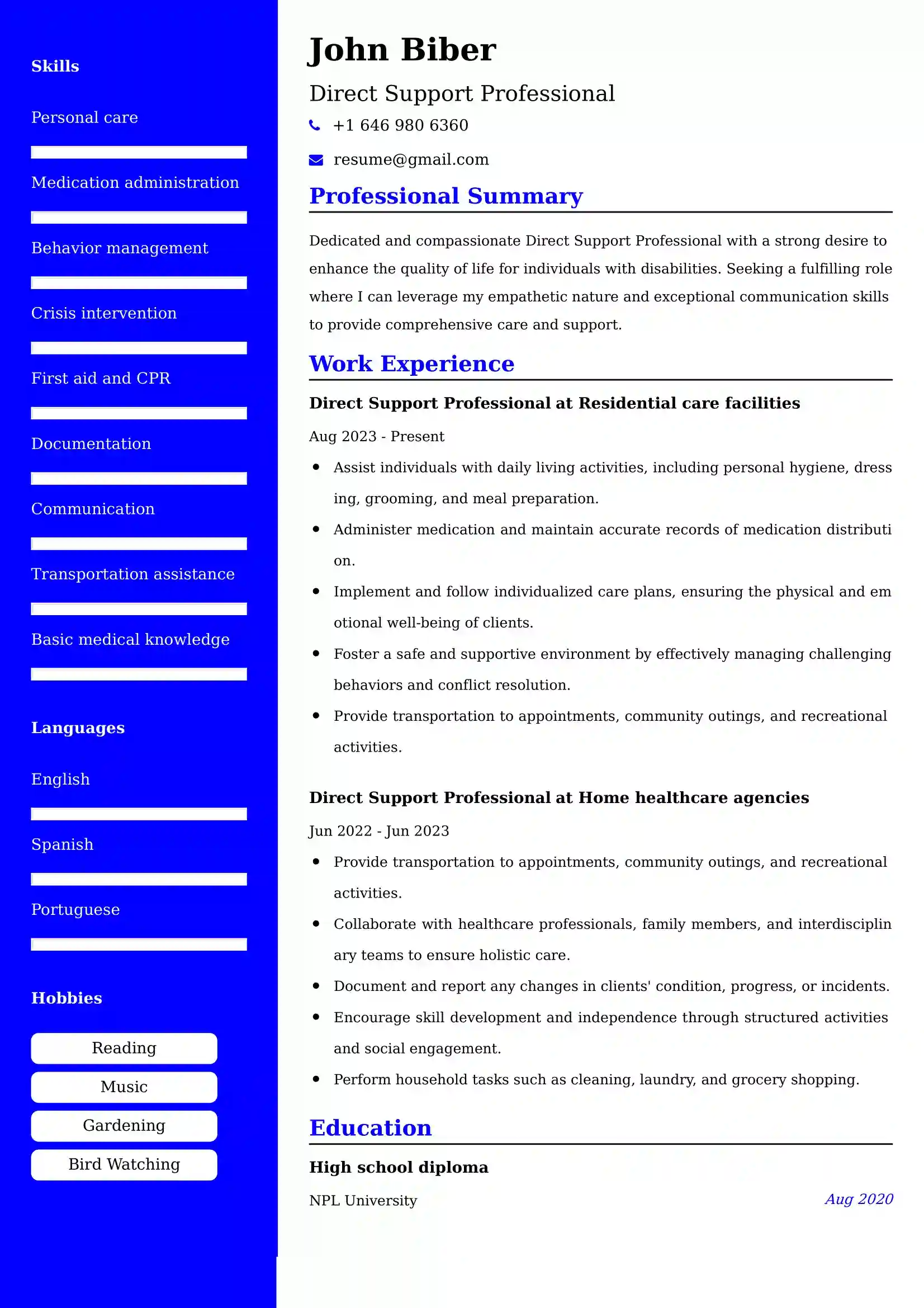 Direct Support Professional Resume Examples - Brazilian Format, Latest Template