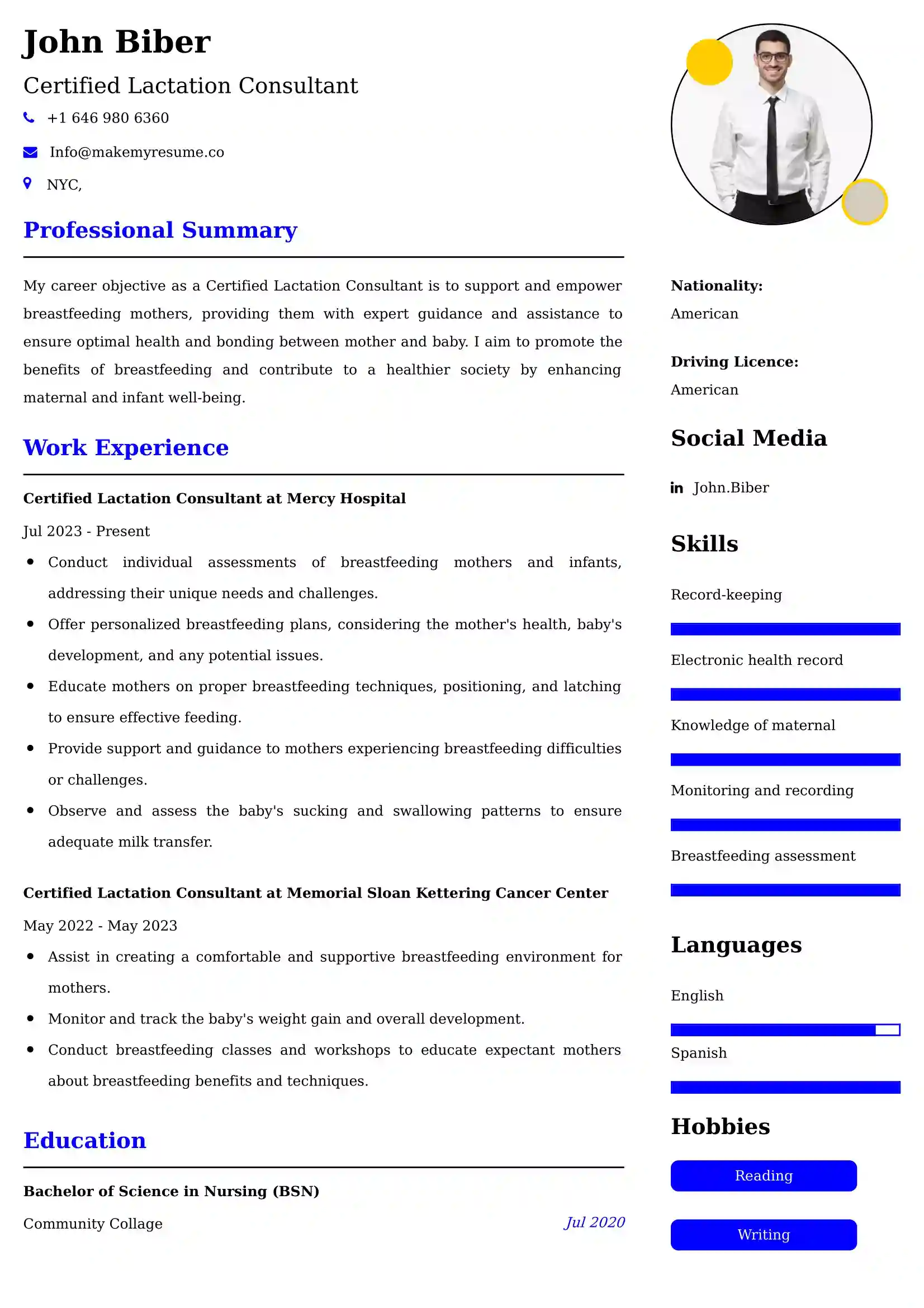 Certified Lactation Consultant Resume Examples - Brazilian Format, Latest Template