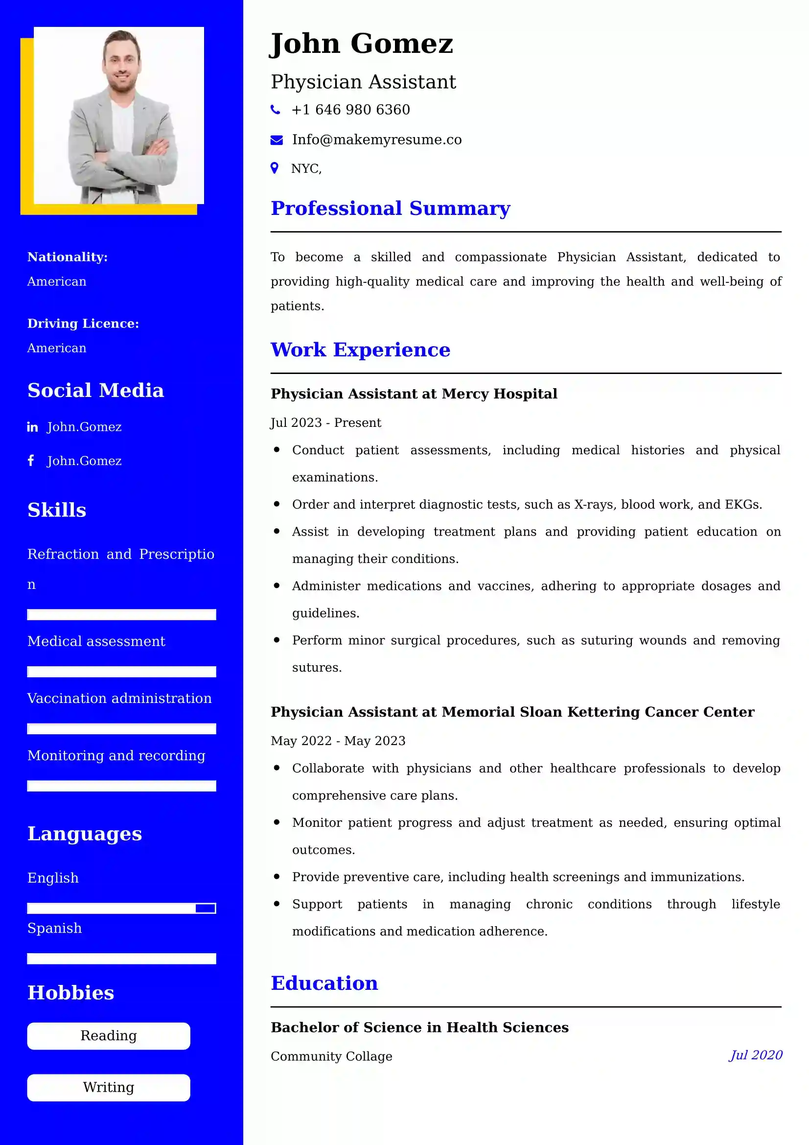 Physician Assistant Resume Examples - Brazilian Format, Latest Template