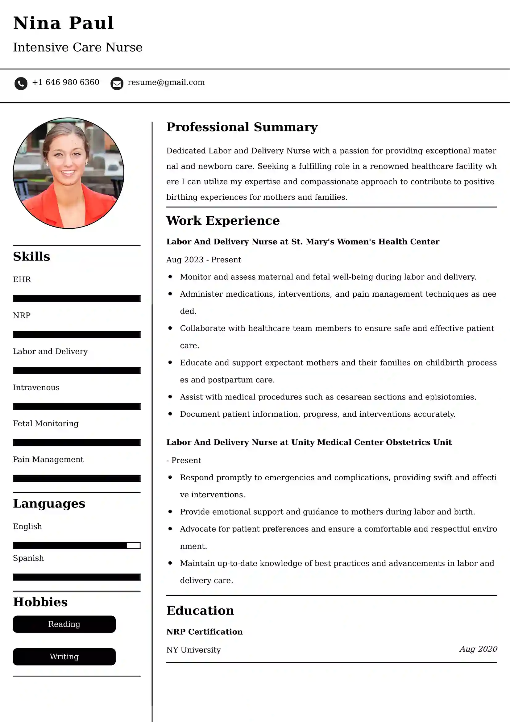 Labor And Delivery Nurse Resume Examples - Brazilian Format, Latest Template