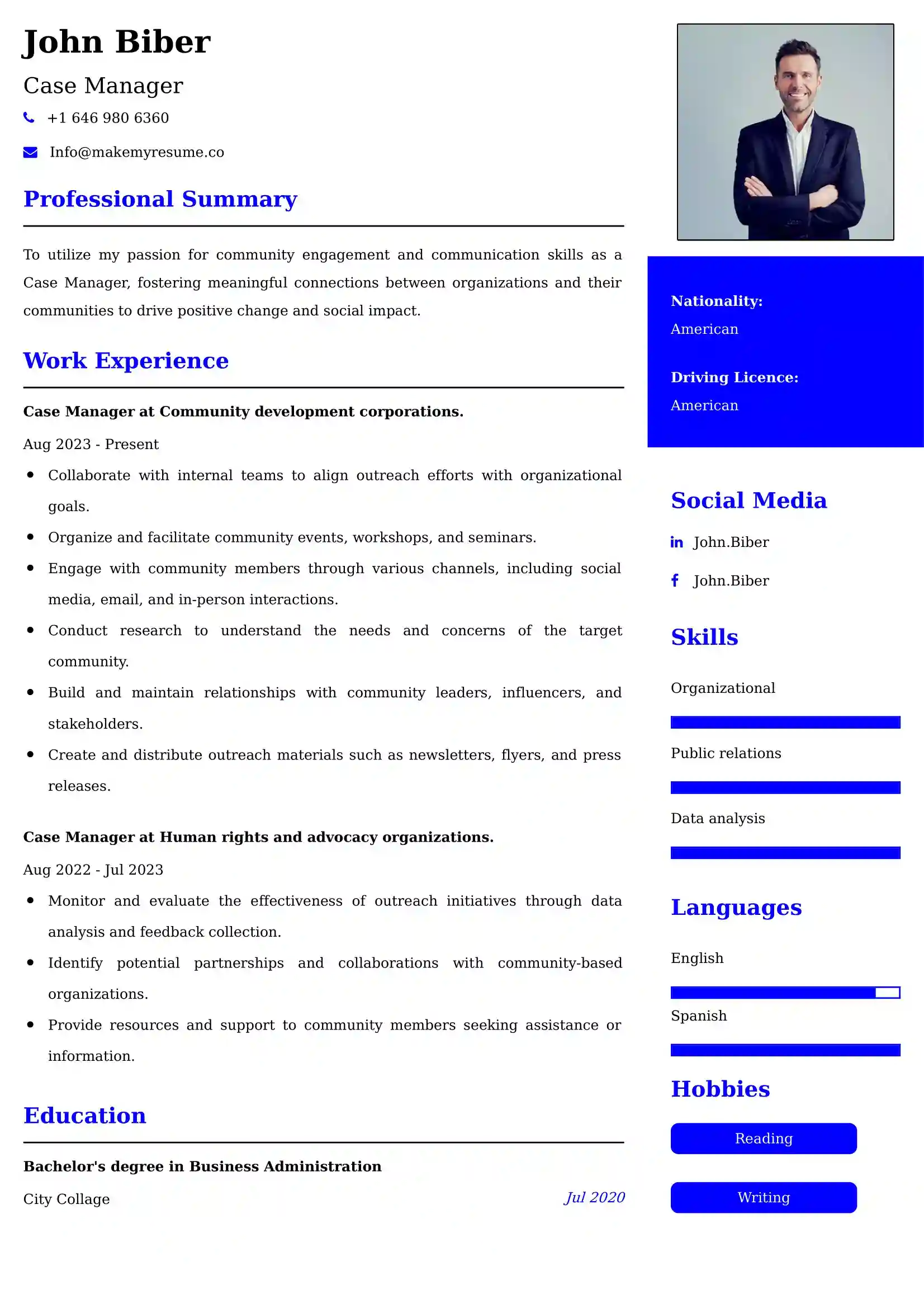 Case Manager Resume Examples - Brazilian Format, Latest Template