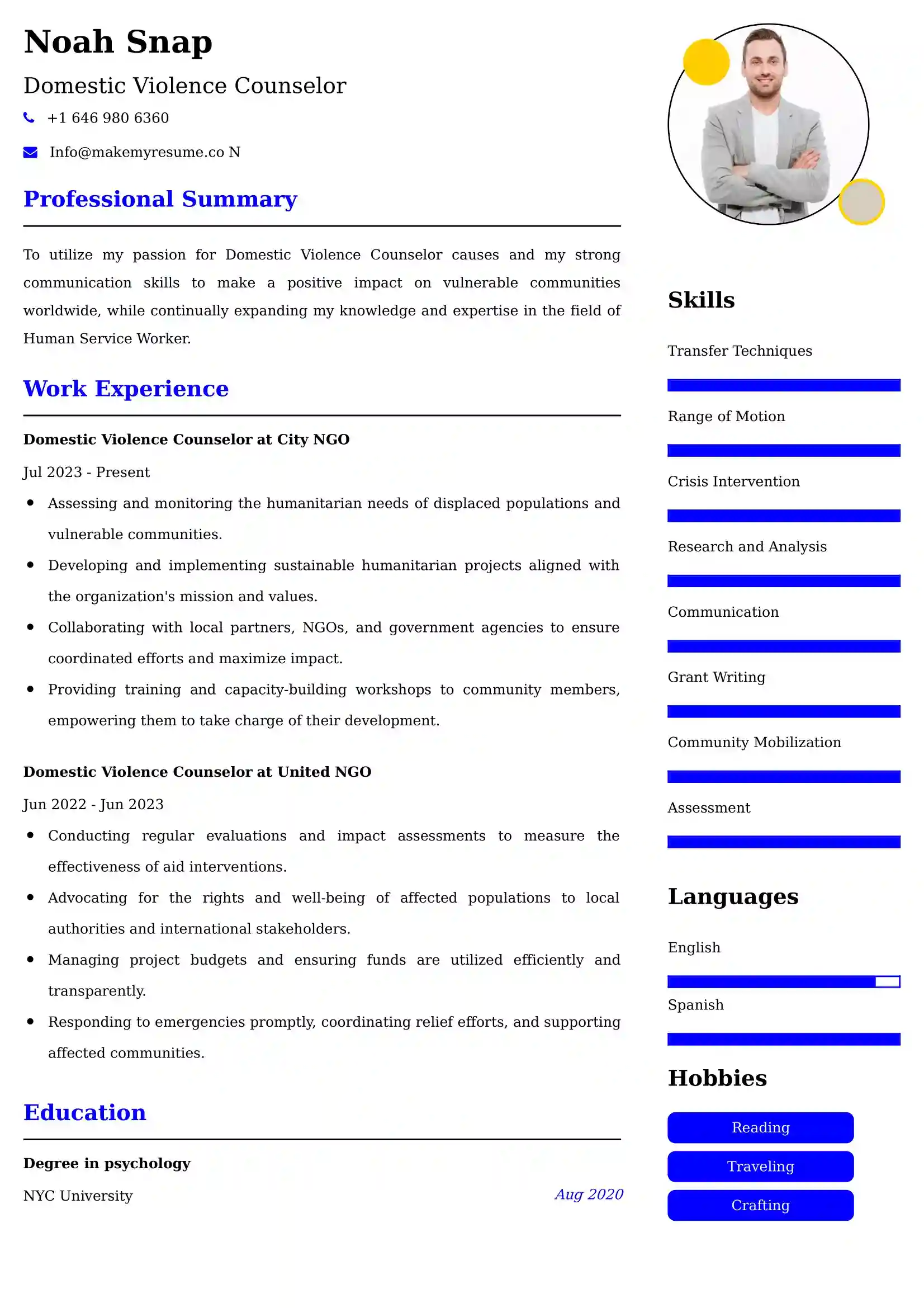 Domestic Violence Counselor Resume Examples - Brazilian Format, Latest Template