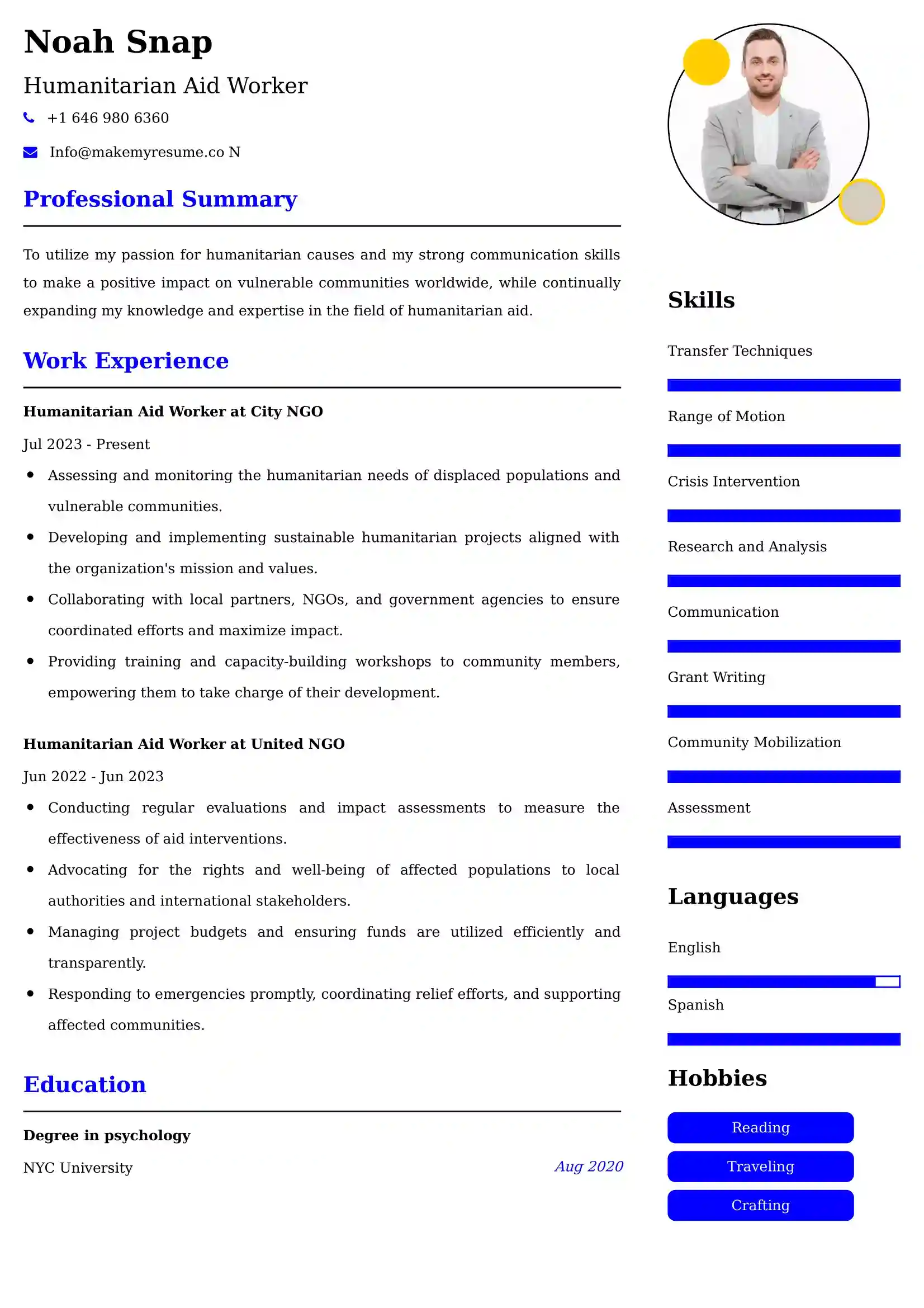 Humanitarian Aid Worker Resume Examples - Brazilian Format, Latest Template