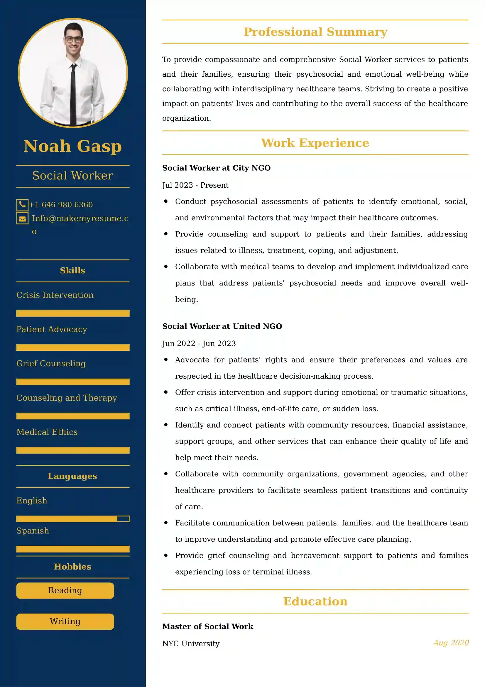 Social Worker Resume Examples - Brazilian Format, Latest Template