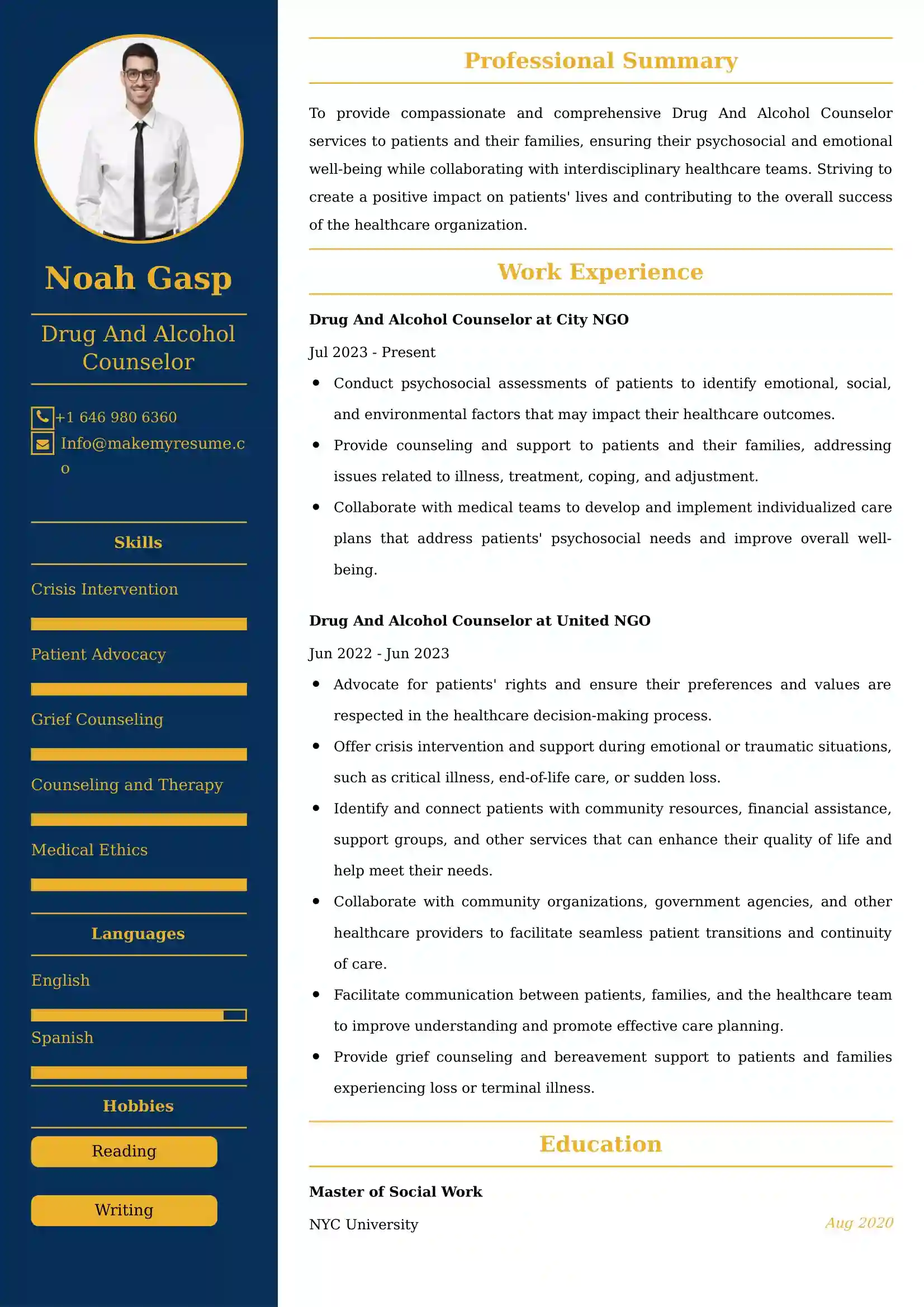 Drug And Alcohol Counselor Resume Examples - Brazilian Format, Latest Template