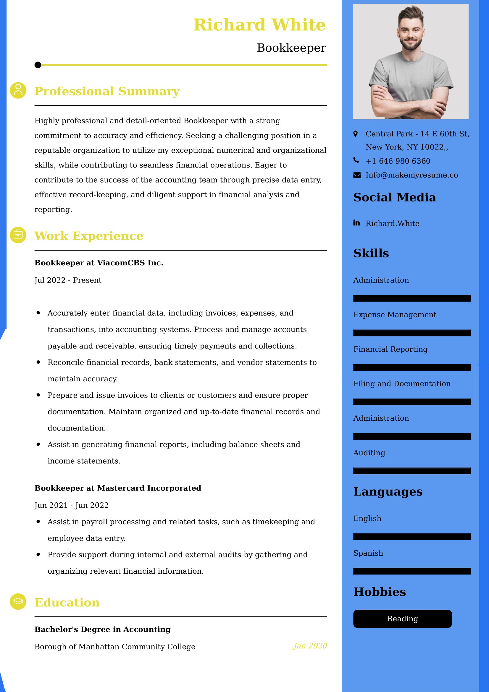 Bookkeeper Resume Examples - Brazilian Format, Latest Template