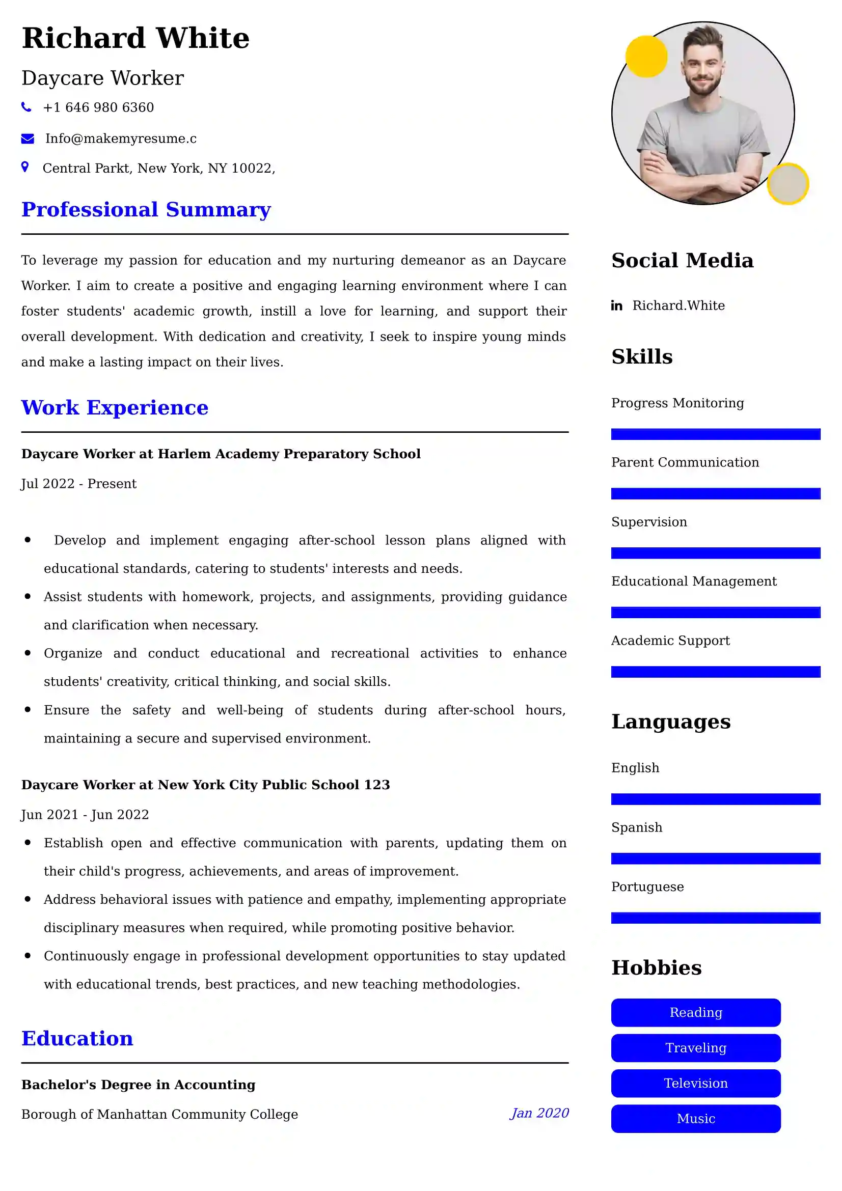Daycare Worker Resume Examples - Brazilian Format, Latest Template