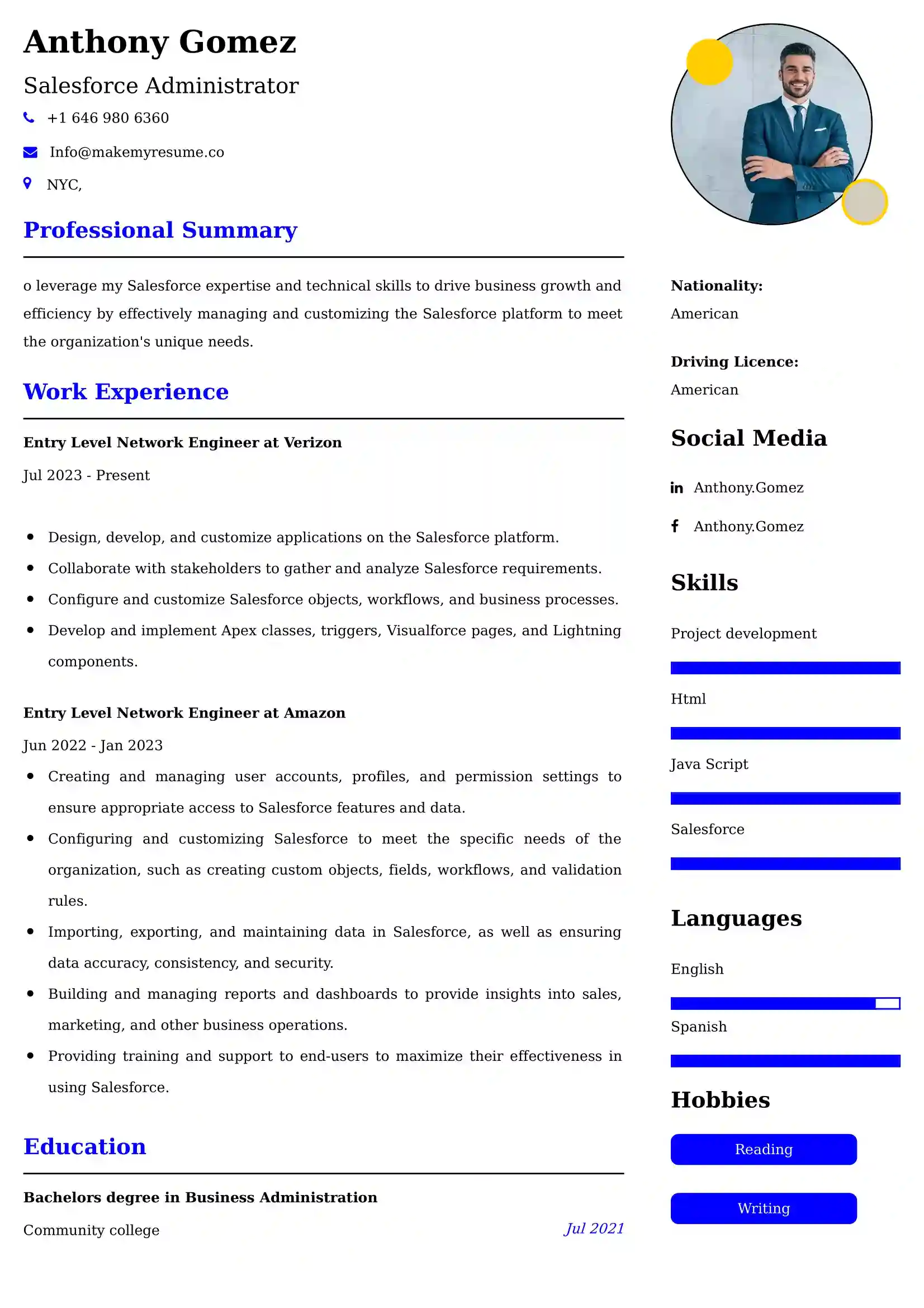 Salesforce Administrator Resume Examples - Brazilian Format, Latest Template