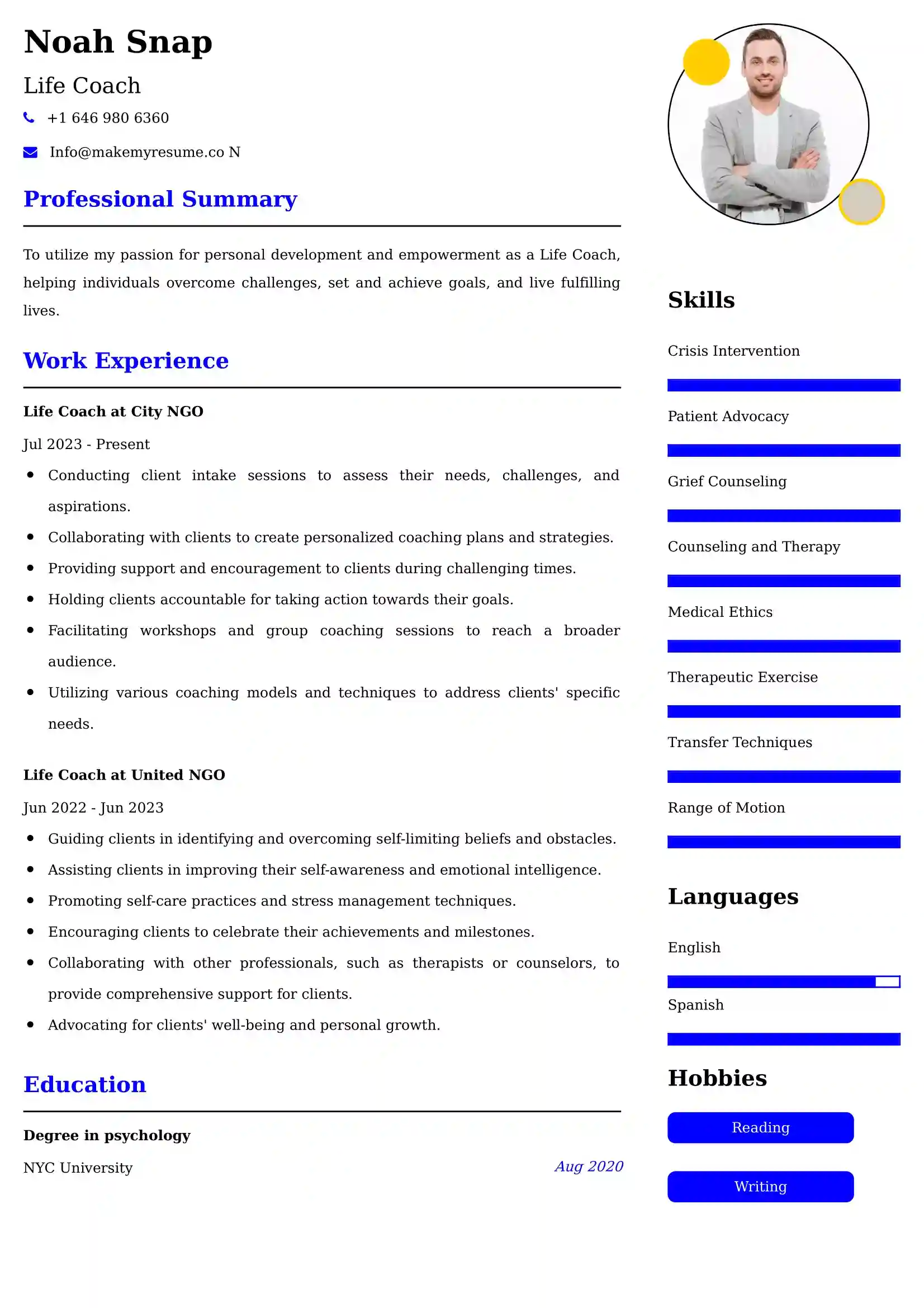 Life Coach Resume Examples - Brazilian Format, Latest Template