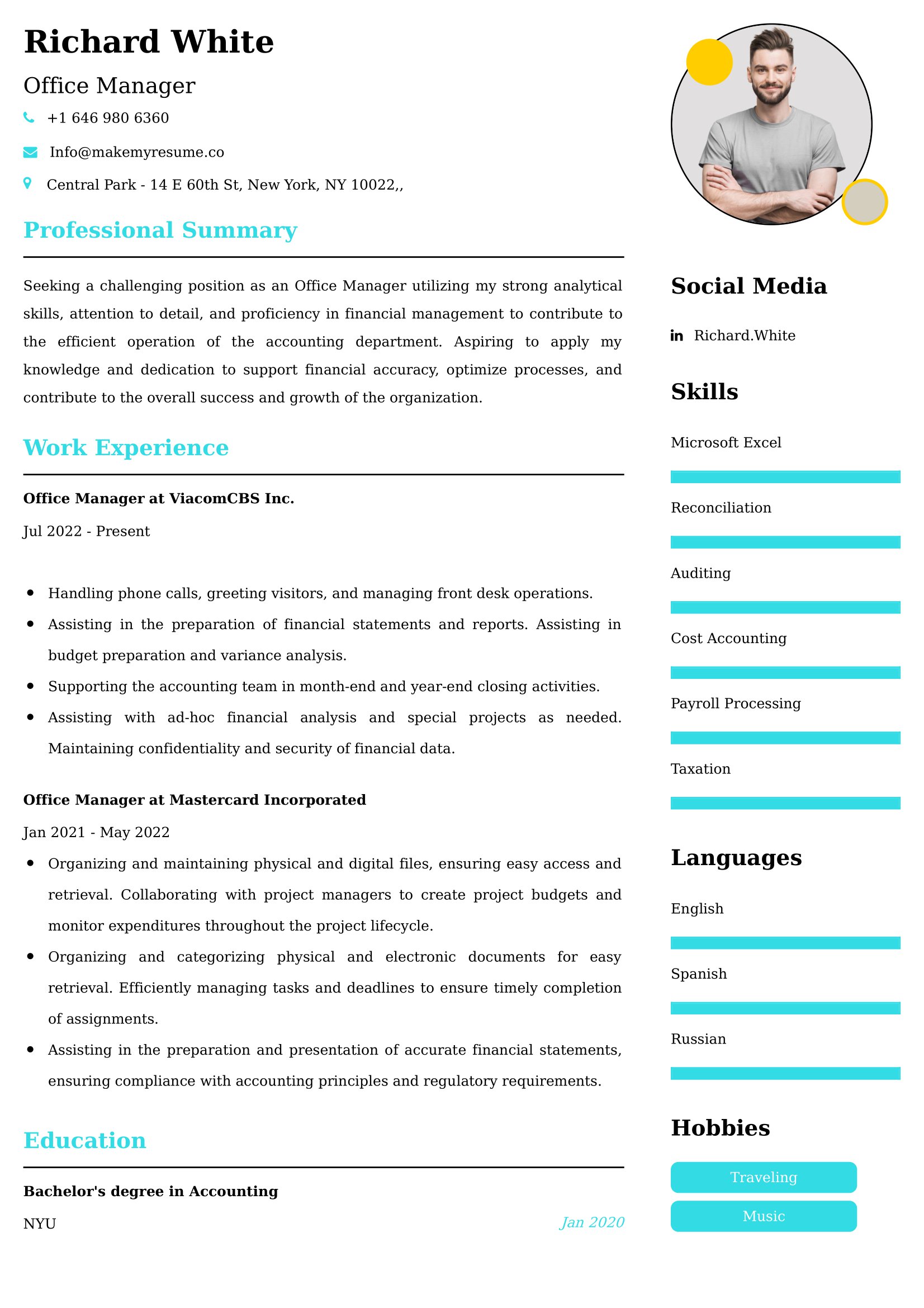 Office Manager Resume Examples - Brazilian Format, Latest Template