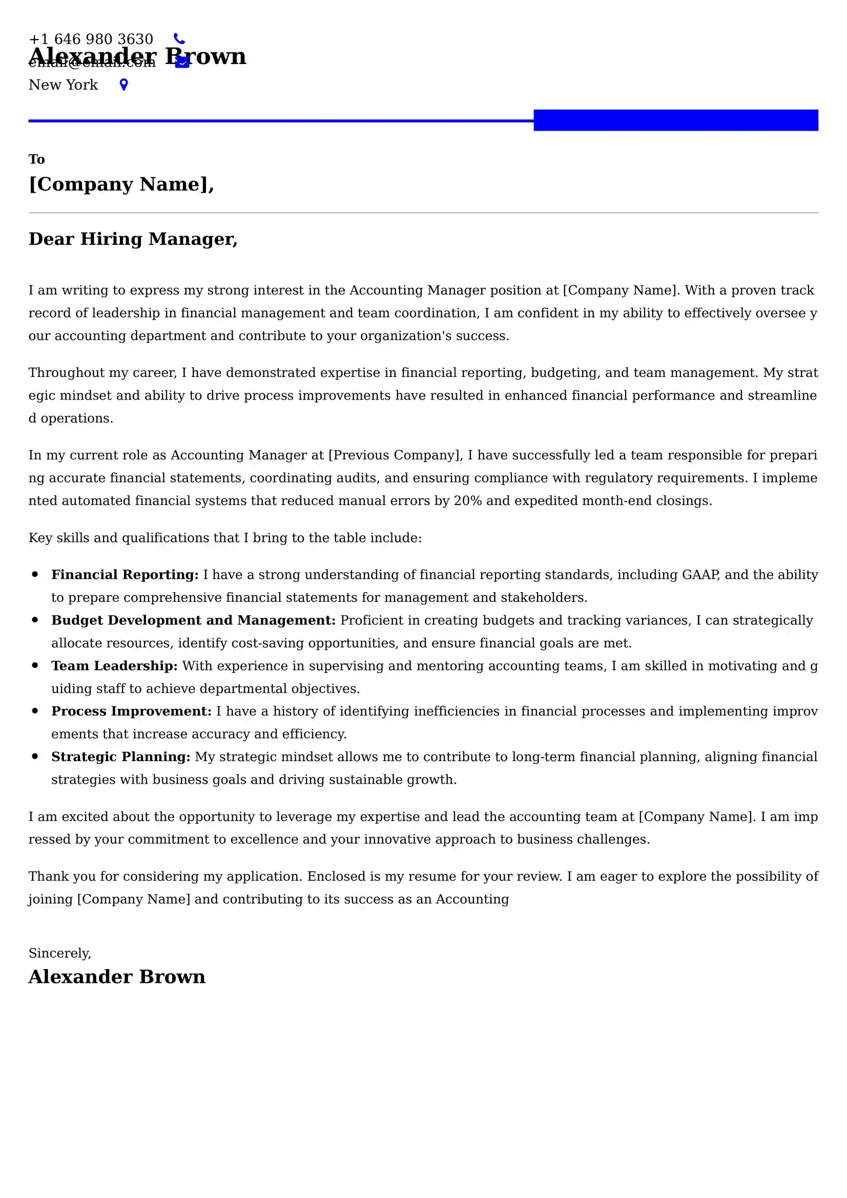 Accounting Manager Cover Letter Examples -Latest Brazilian Templates