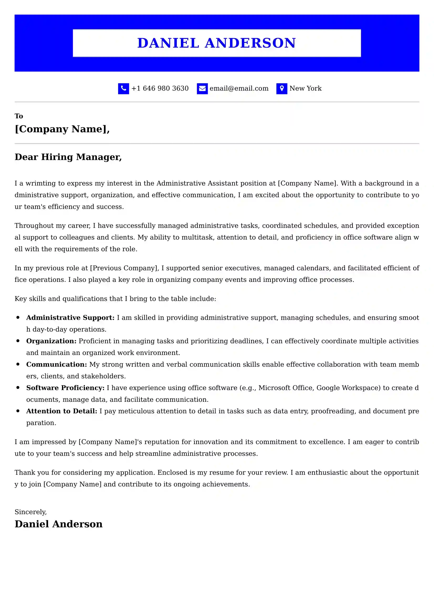 Administrative Assistant Cover Letter Examples -Latest Brazilian Templates
