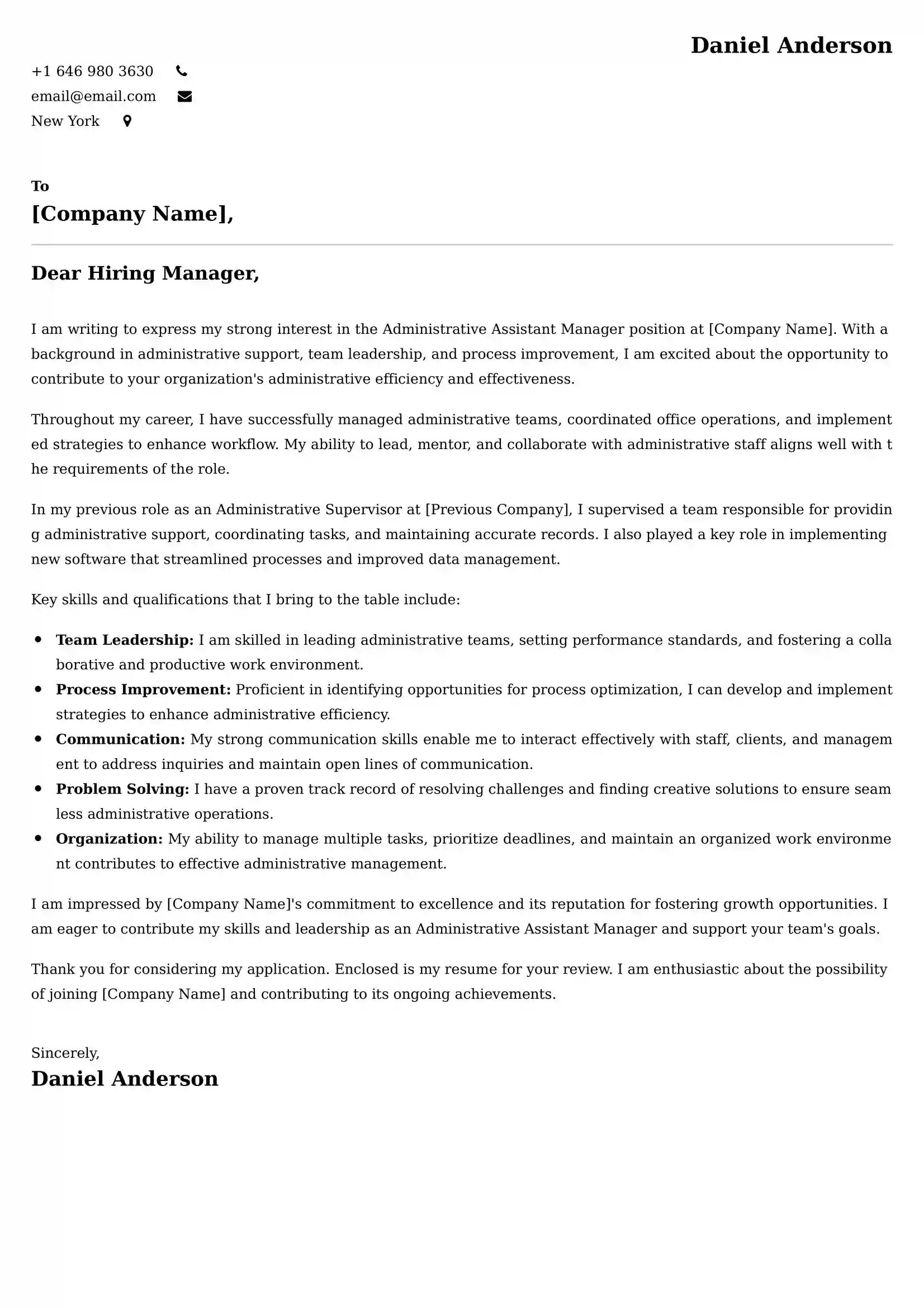 Administrative Assistant Manager Cover Letter Examples -Latest Brazilian Templates