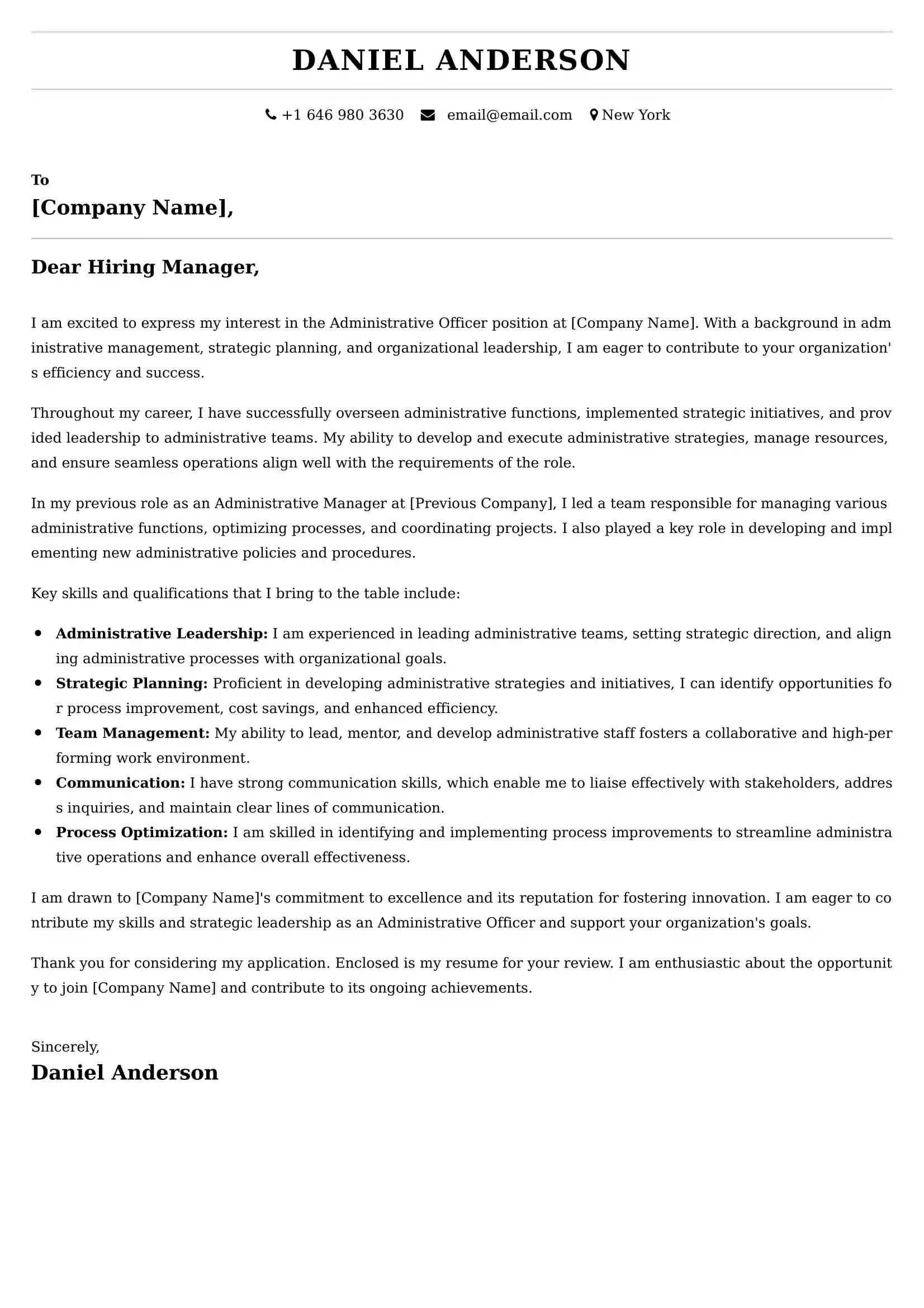 Administrative Officer Cover Letter Examples -Latest Brazilian Templates