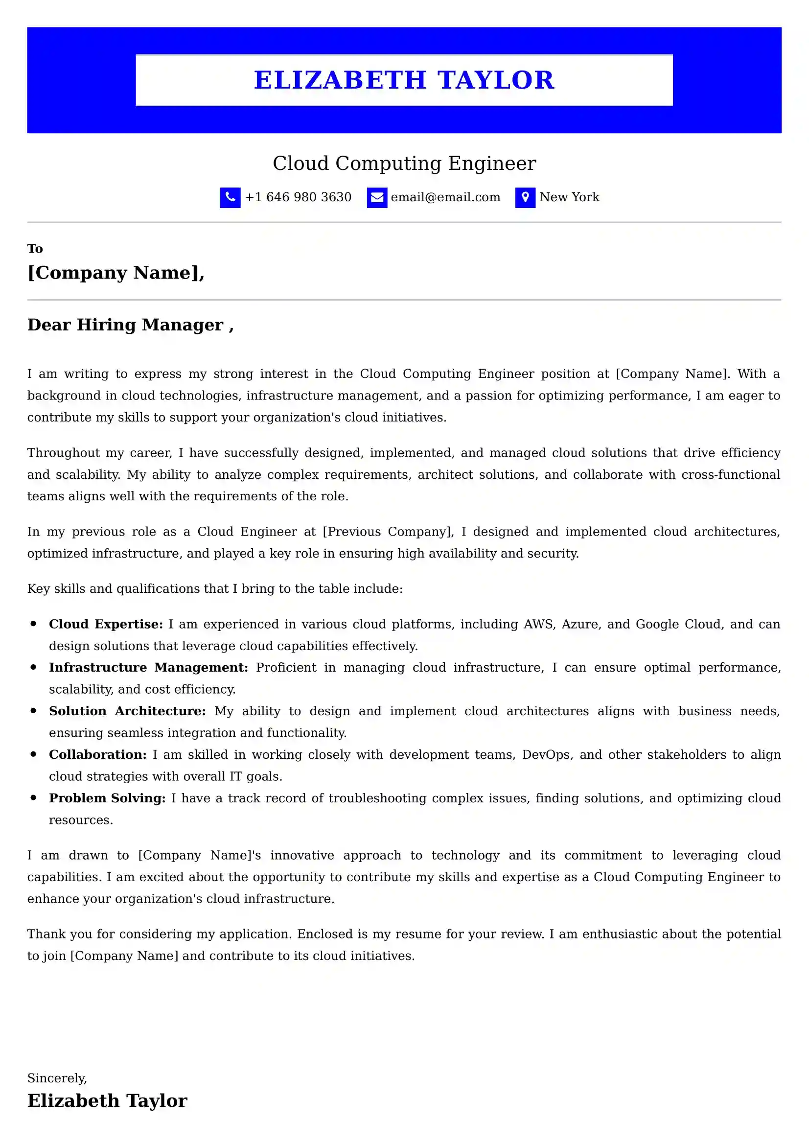 Cloud Computing Engineer Cover Letter Examples -Latest Brazilian Templates