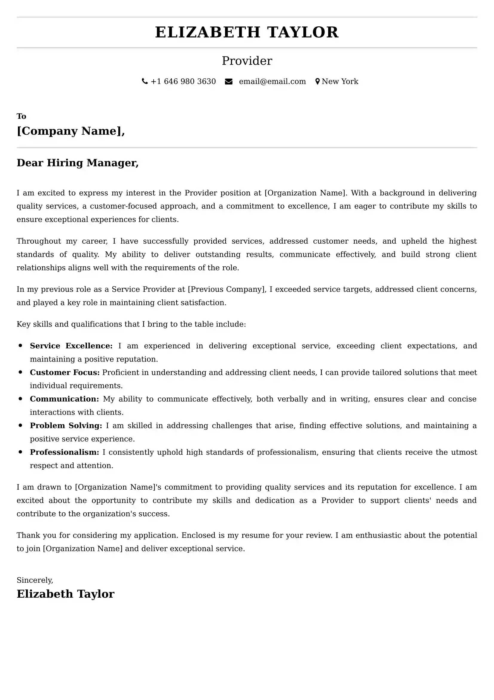 Provider Cover Letter Examples -Latest Brazilian Templates
