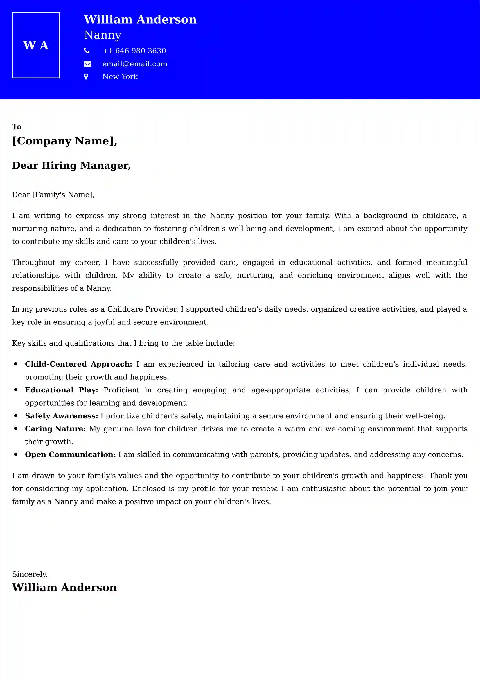 Nanny Cover Letter Examples -Latest Brazilian Templates