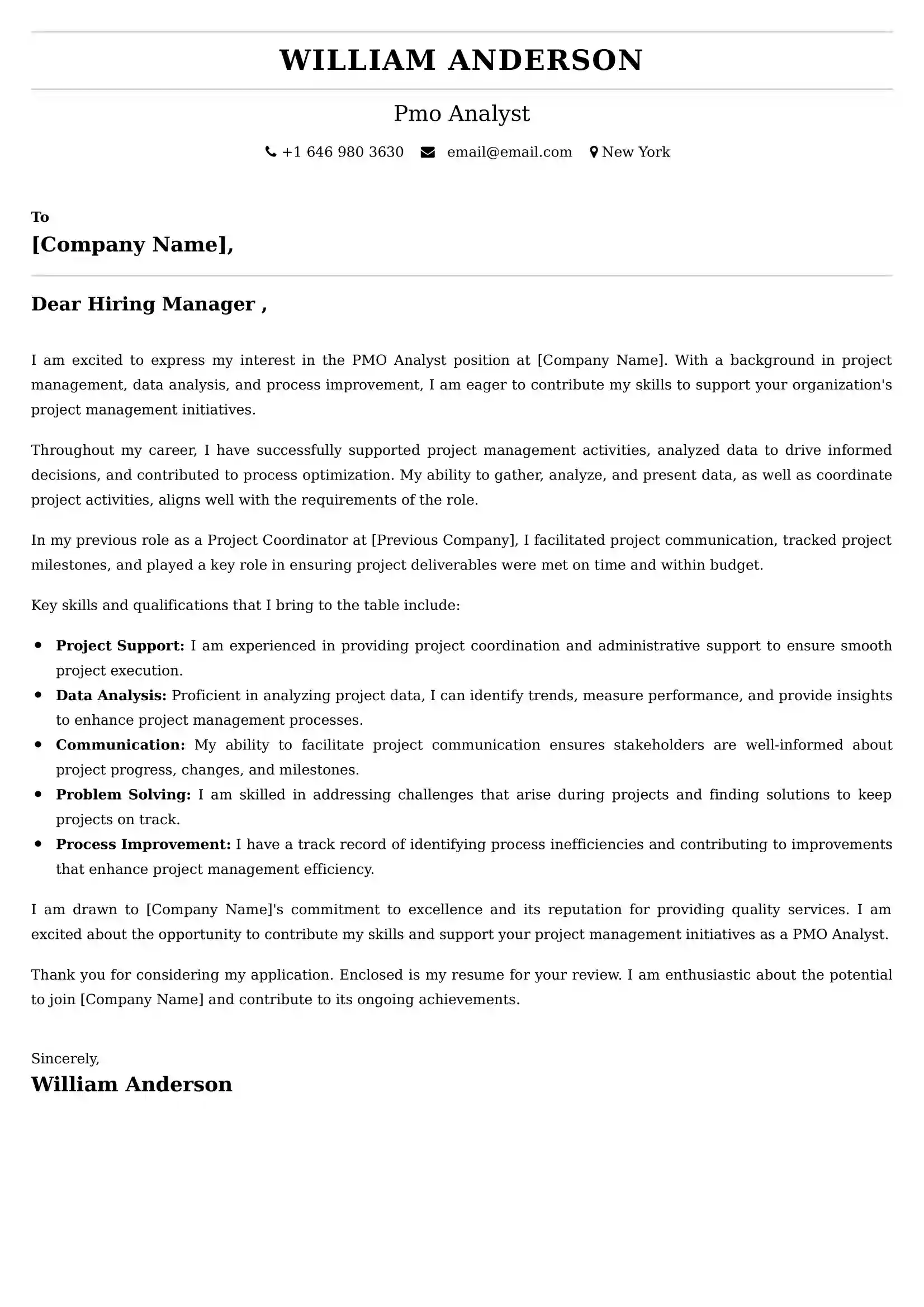 Pmo Analyst Cover Letter Examples -Latest Brazilian Templates