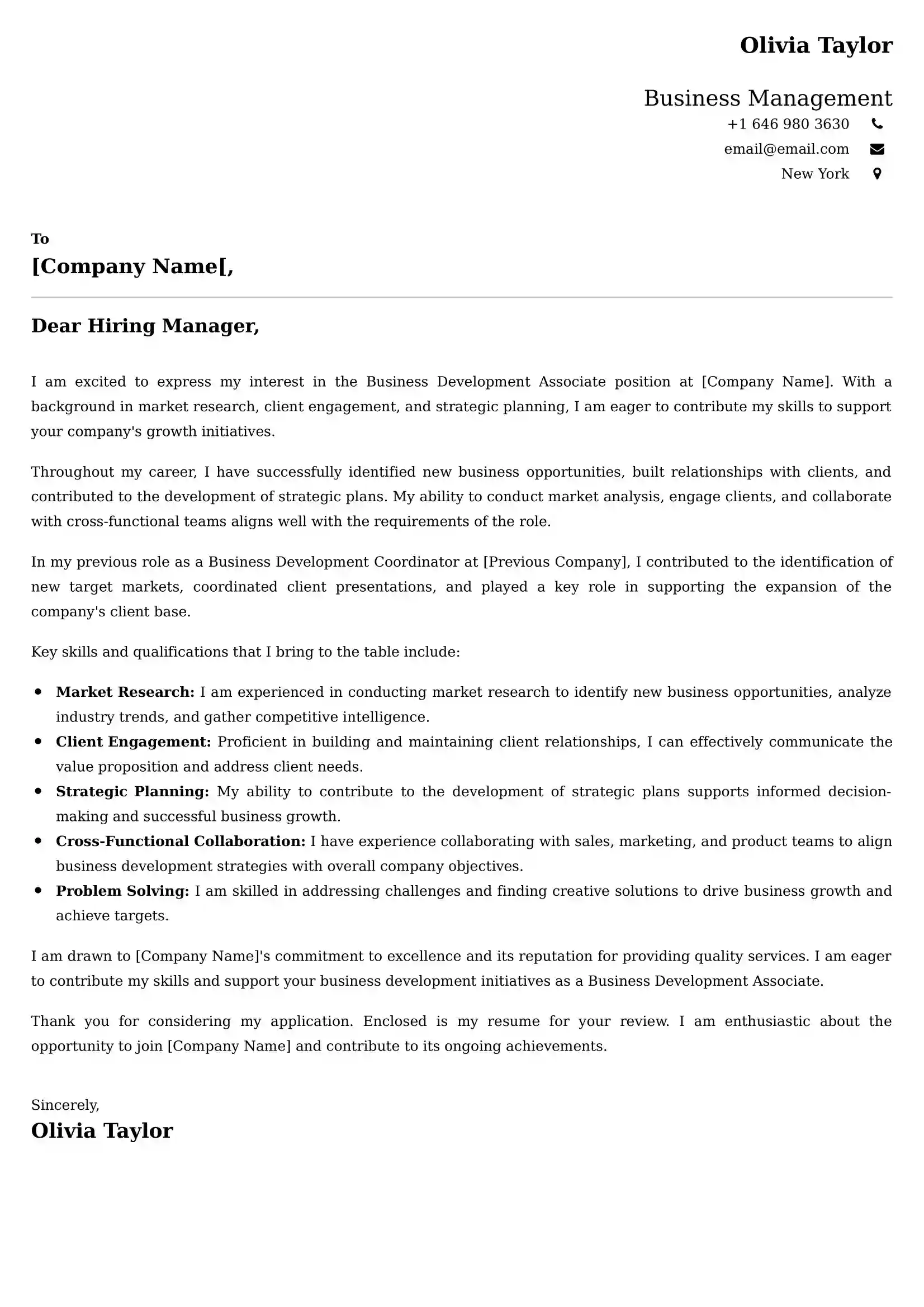 Business Management Cover Letter Examples -Latest Brazilian Templates